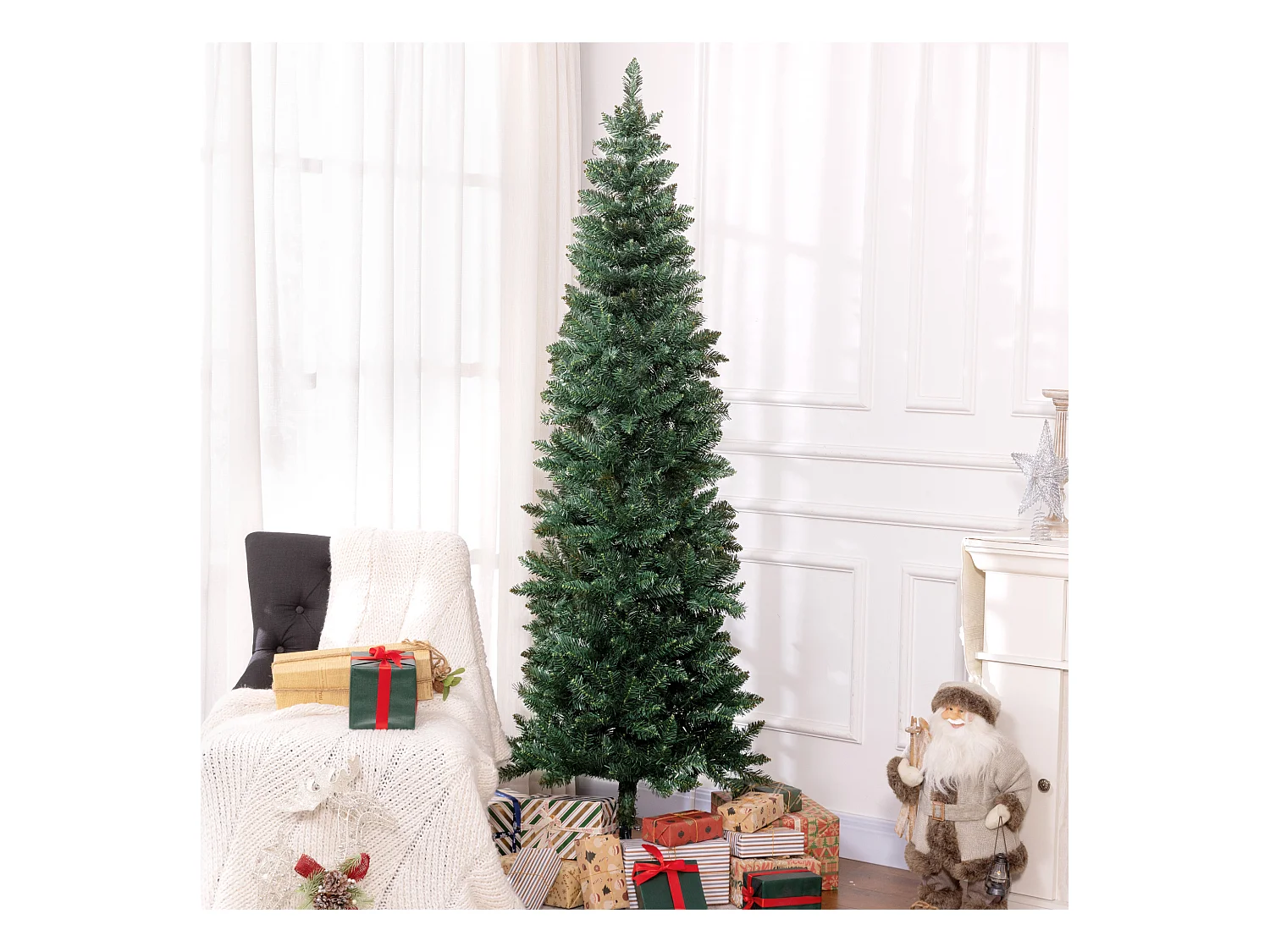 Albero di natale artificiale 210 cm con 687 rami alto e stretto verde