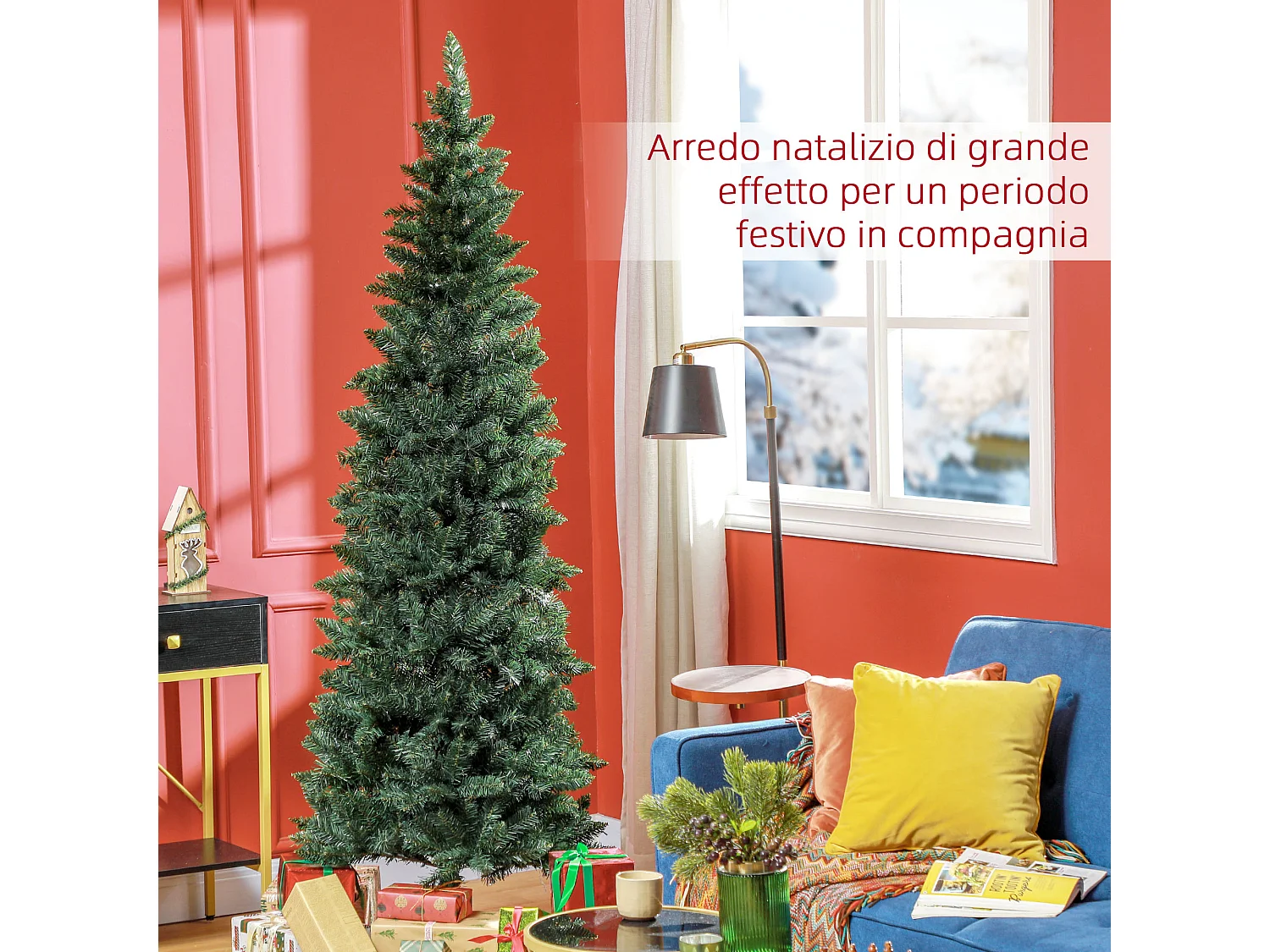Albero di natale artificiale 210 cm con 687 rami alto e stretto verde