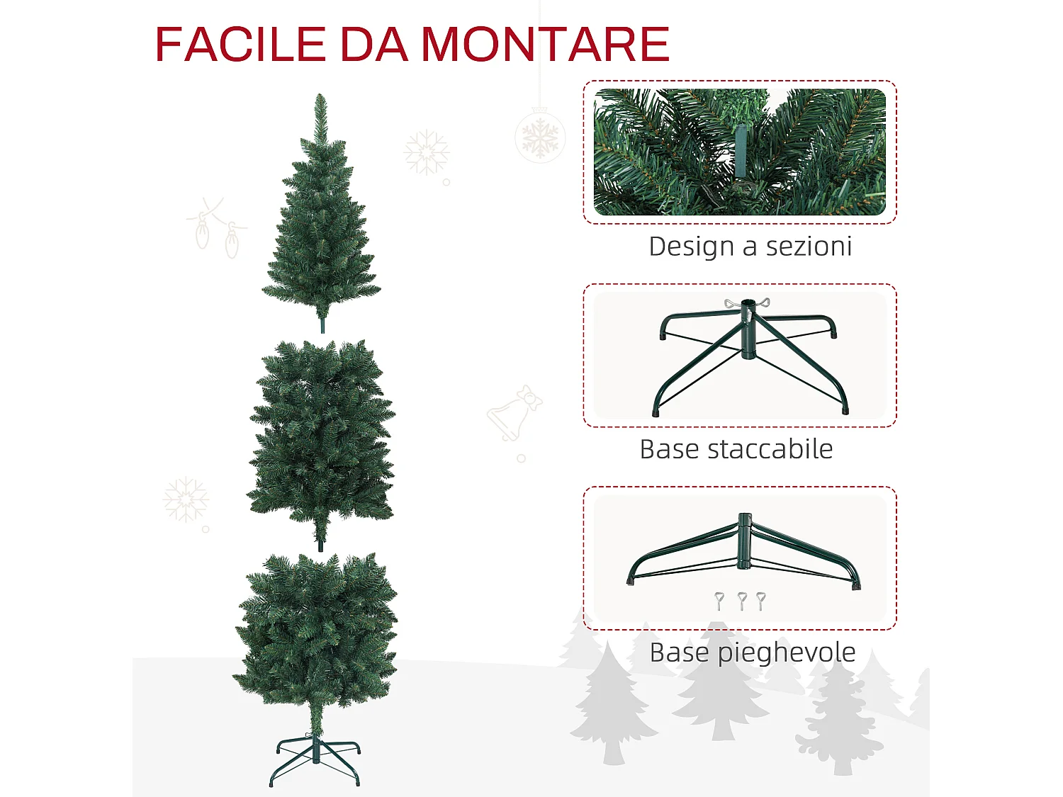 Albero di natale artificiale 210 cm con 687 rami alto e stretto verde