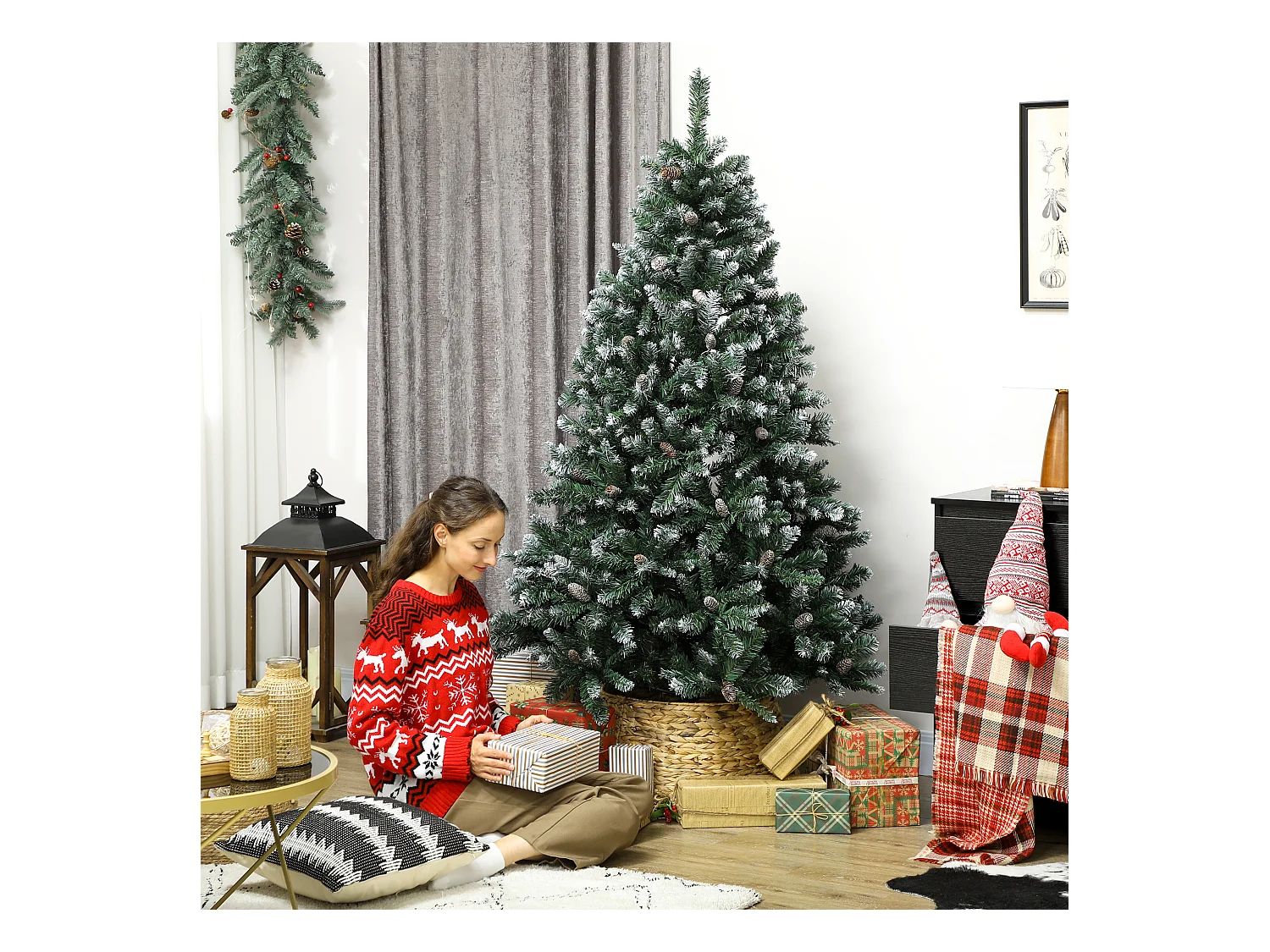 Albero di natale innevato alto 180 cm con pigne e 910 rami