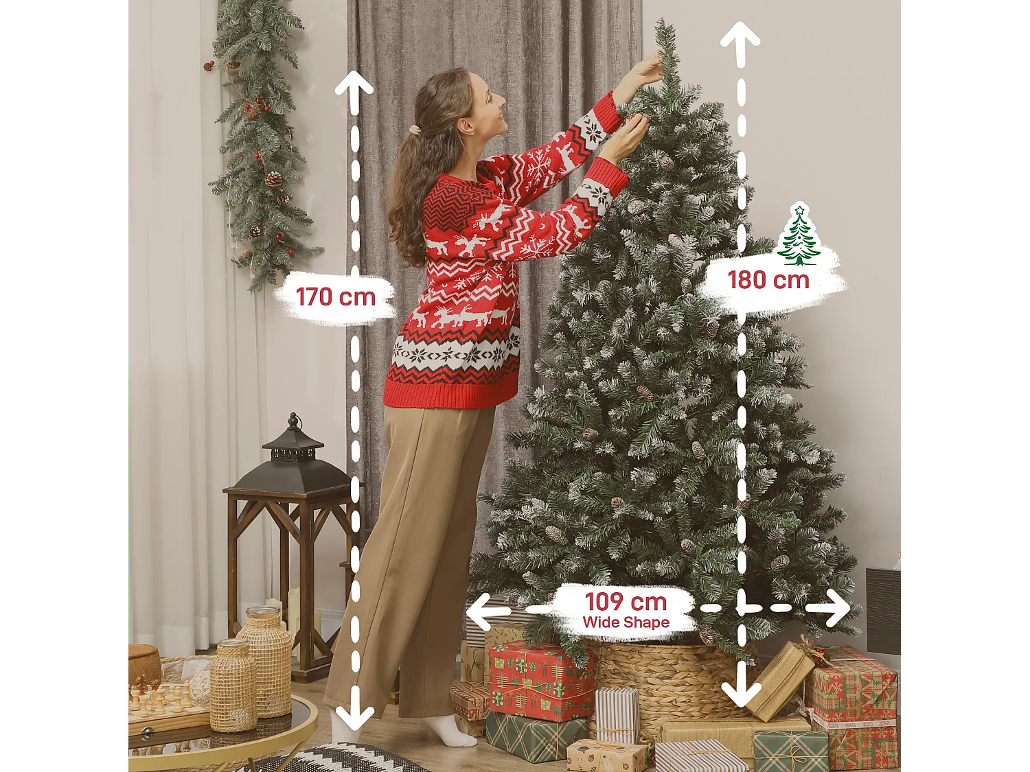 Albero di natale innevato alto 180 cm con pigne e 910 rami