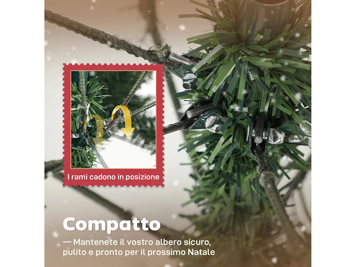 Albero di natale innevato alto 180 cm con pigne e 910 rami