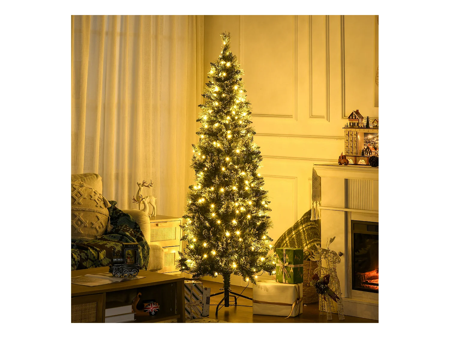 Albero di natale 180 cm innevato con 240 luci led e 618 rami