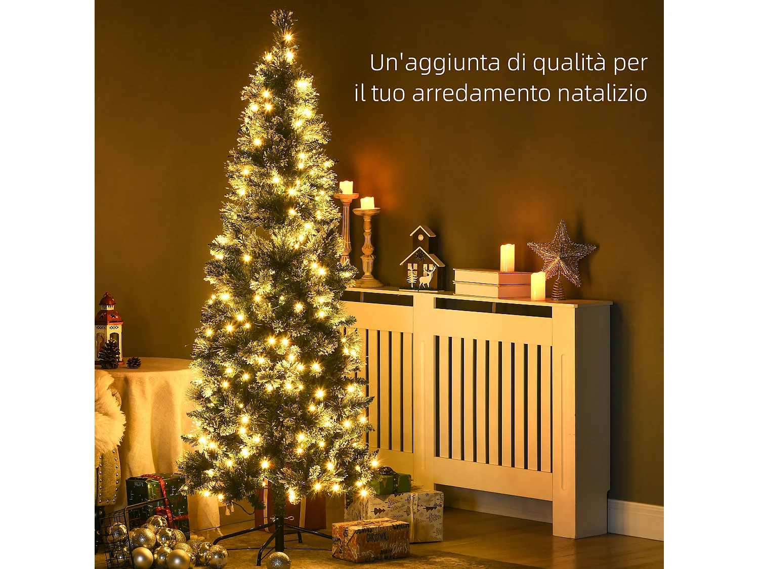 Albero di natale 180 cm innevato con 240 luci led e 618 rami
