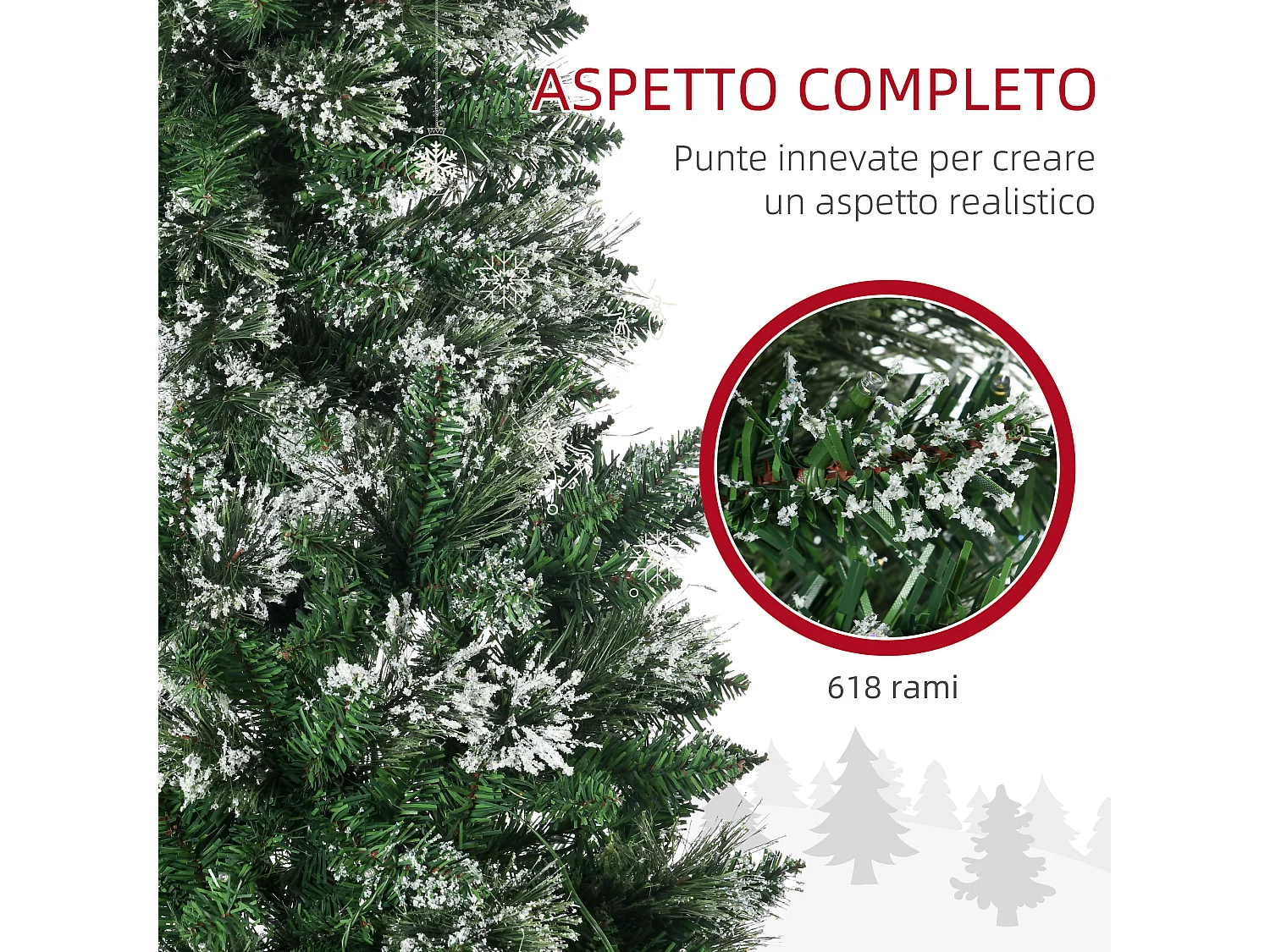 Albero di natale 180 cm innevato con 240 luci led e 618 rami