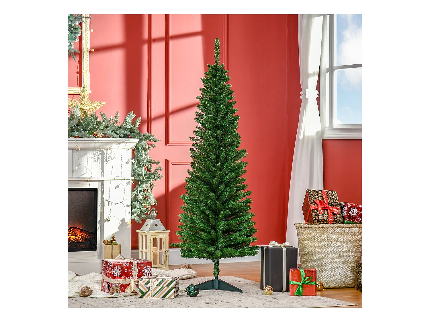 Albero di natale artificiale con rami e base rimovibile in pvc verde