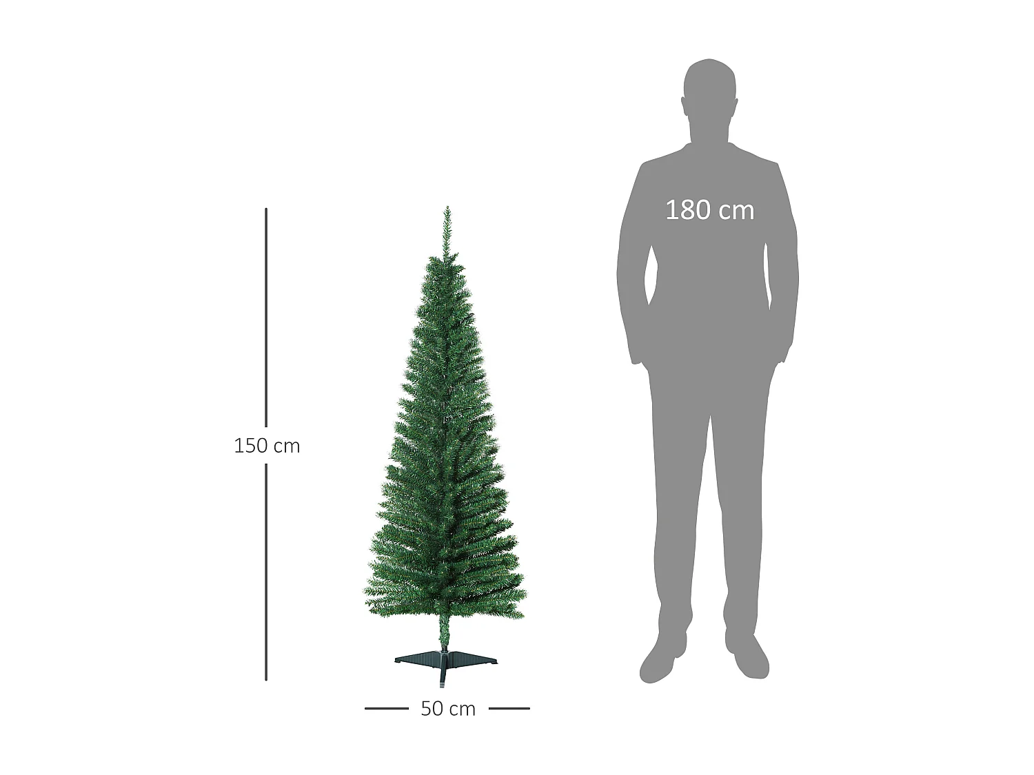 Albero di natale artificiale con rami e base rimovibile in pvc verde