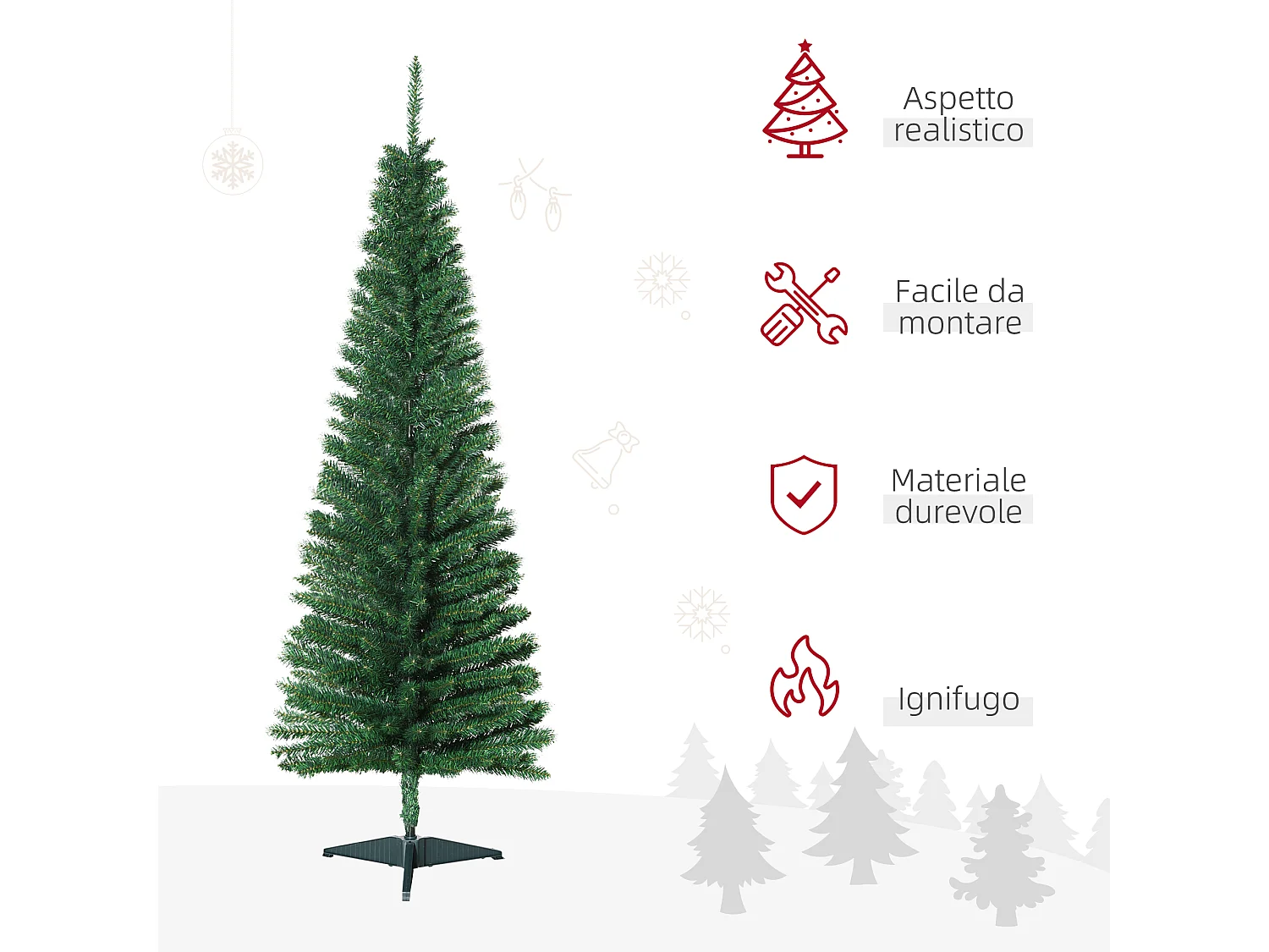 Albero di natale artificiale con rami e base rimovibile in pvc verde