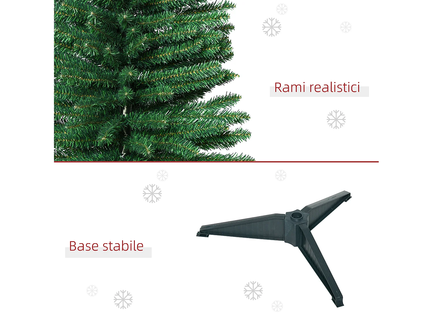 Albero di natale artificiale con rami e base rimovibile in pvc verde