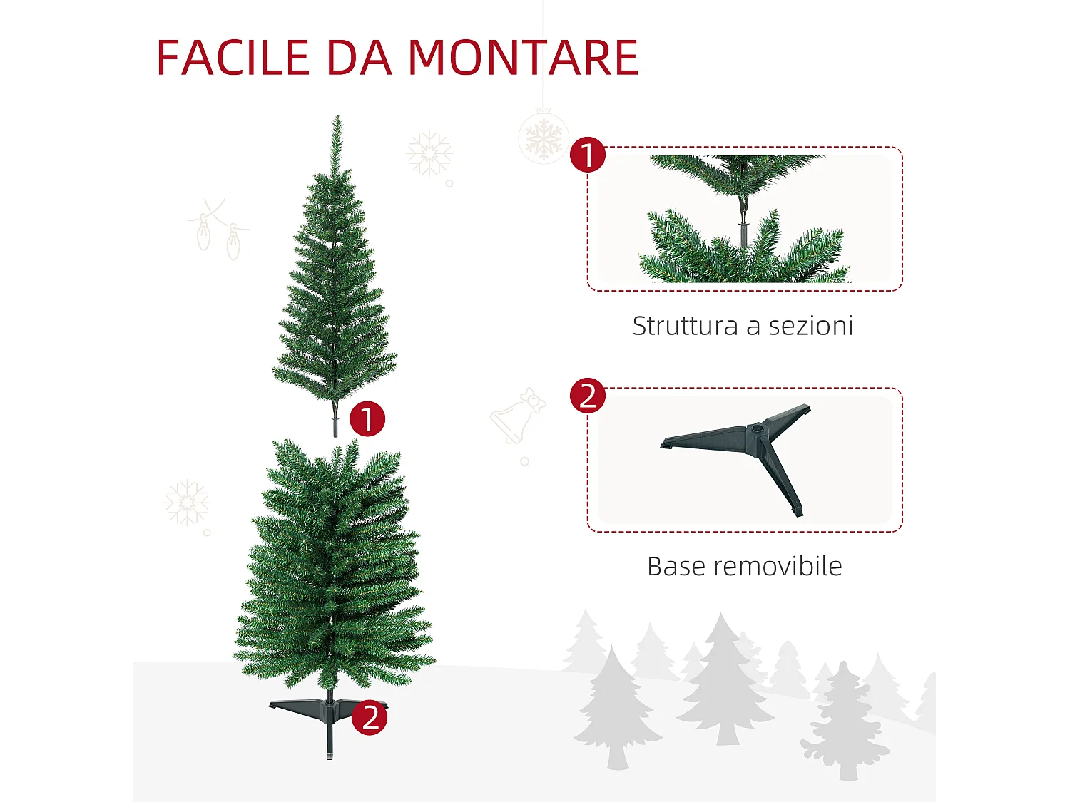 Albero di natale artificiale con rami e base rimovibile in pvc verde