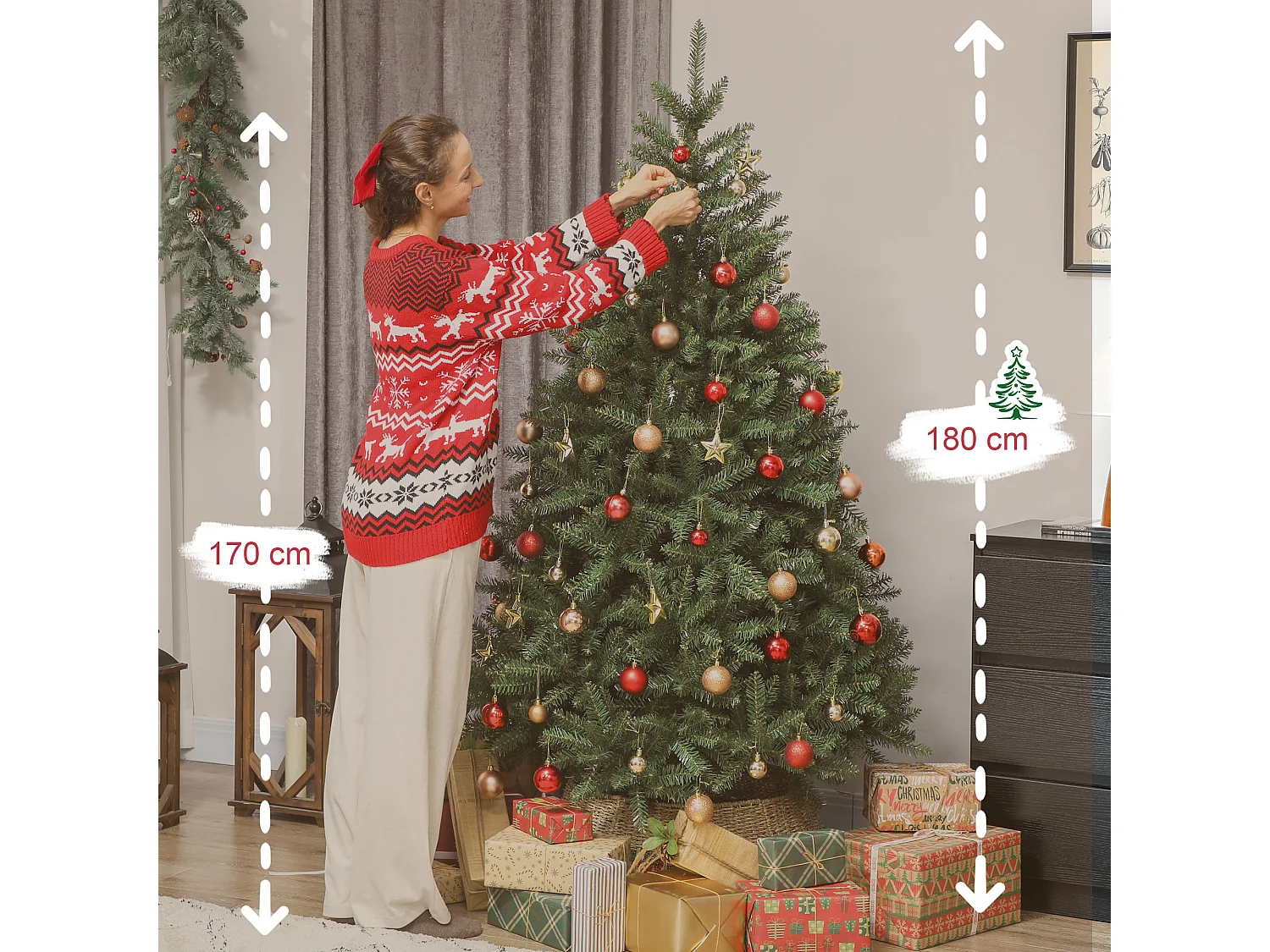 Albero di natale artificiale da 180 cm con base pieghevole verde