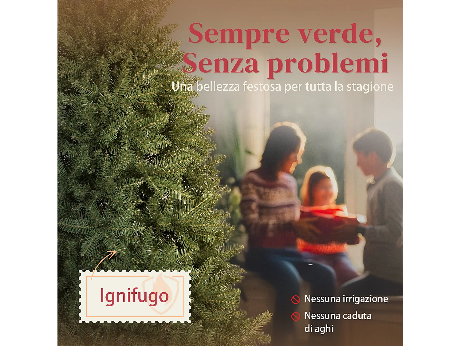 Albero di natale artificiale da 180 cm con base pieghevole verde