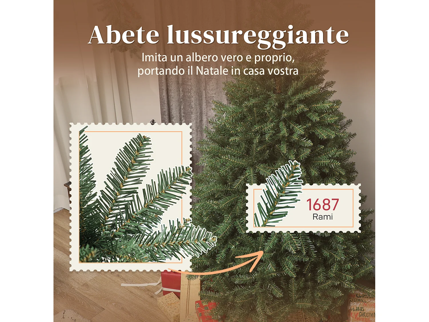 Albero di natale artificiale da 180 cm con base pieghevole verde