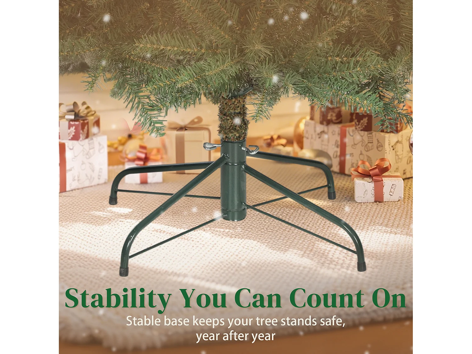 Albero di natale artificiale da 180 cm con base pieghevole verde