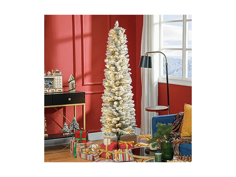 Albero di natale 180 cm innevato con 329 rami e luci led verde