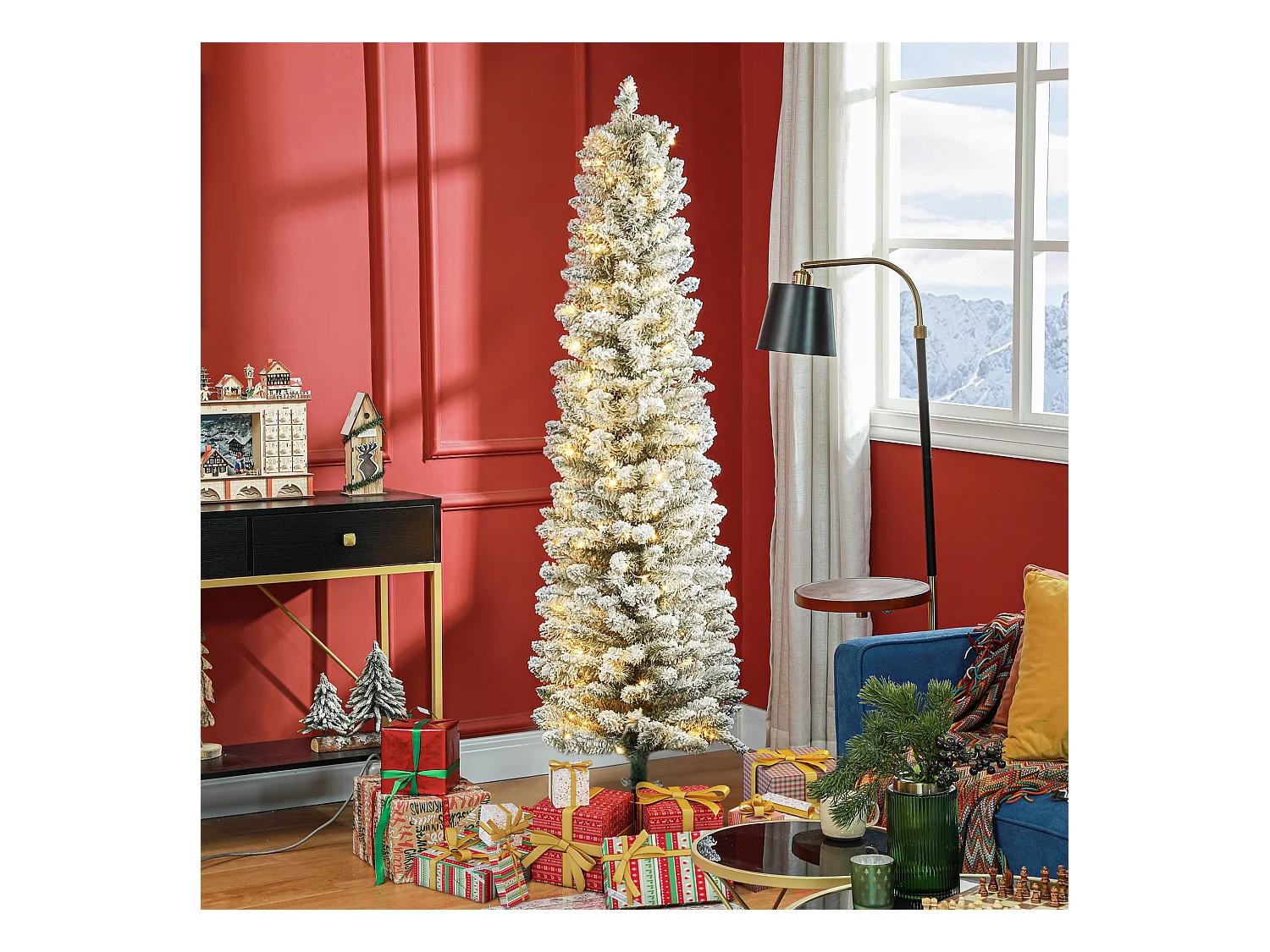 Albero di natale 180 cm innevato con 329 rami e luci led verde