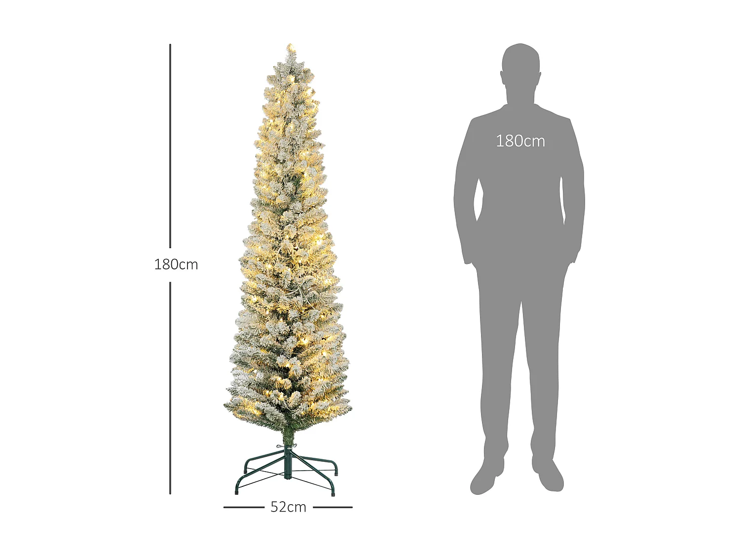 Albero di natale 180 cm innevato con 329 rami e luci led verde