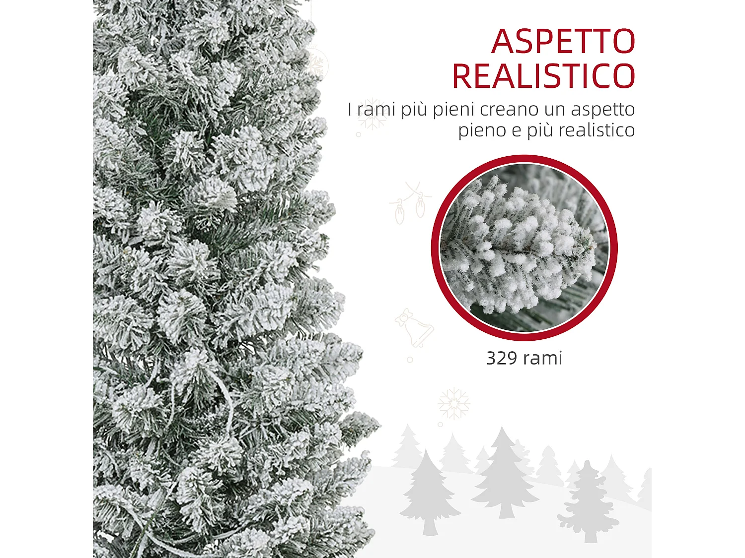 Albero di natale 180 cm innevato con 329 rami e luci led verde