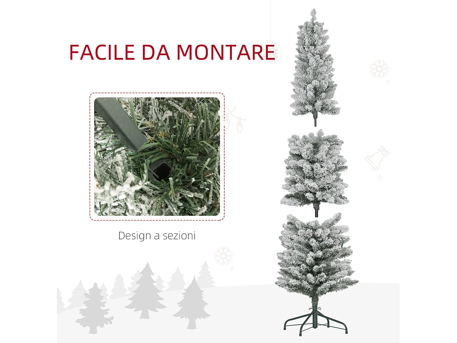 Albero di natale 180 cm innevato con 329 rami e luci led verde