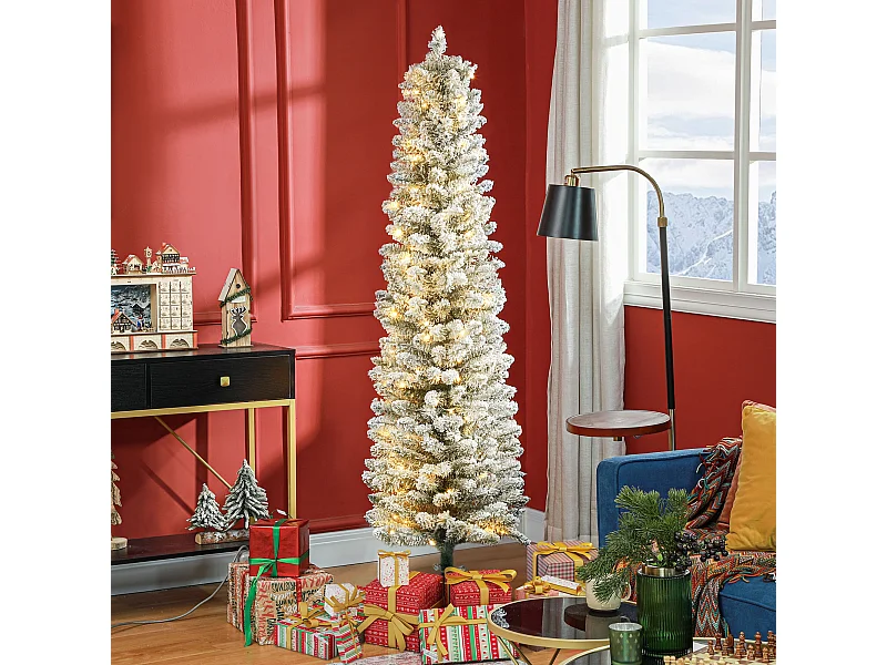 Albero di natale 180 cm innevato con 329 rami e luci led verde