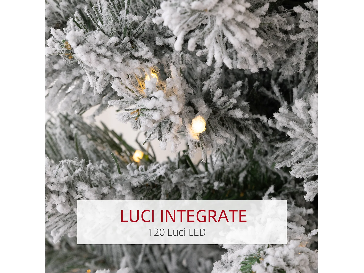 Albero di Natale innevato alto e stretto con luci led Ø45x150 cm