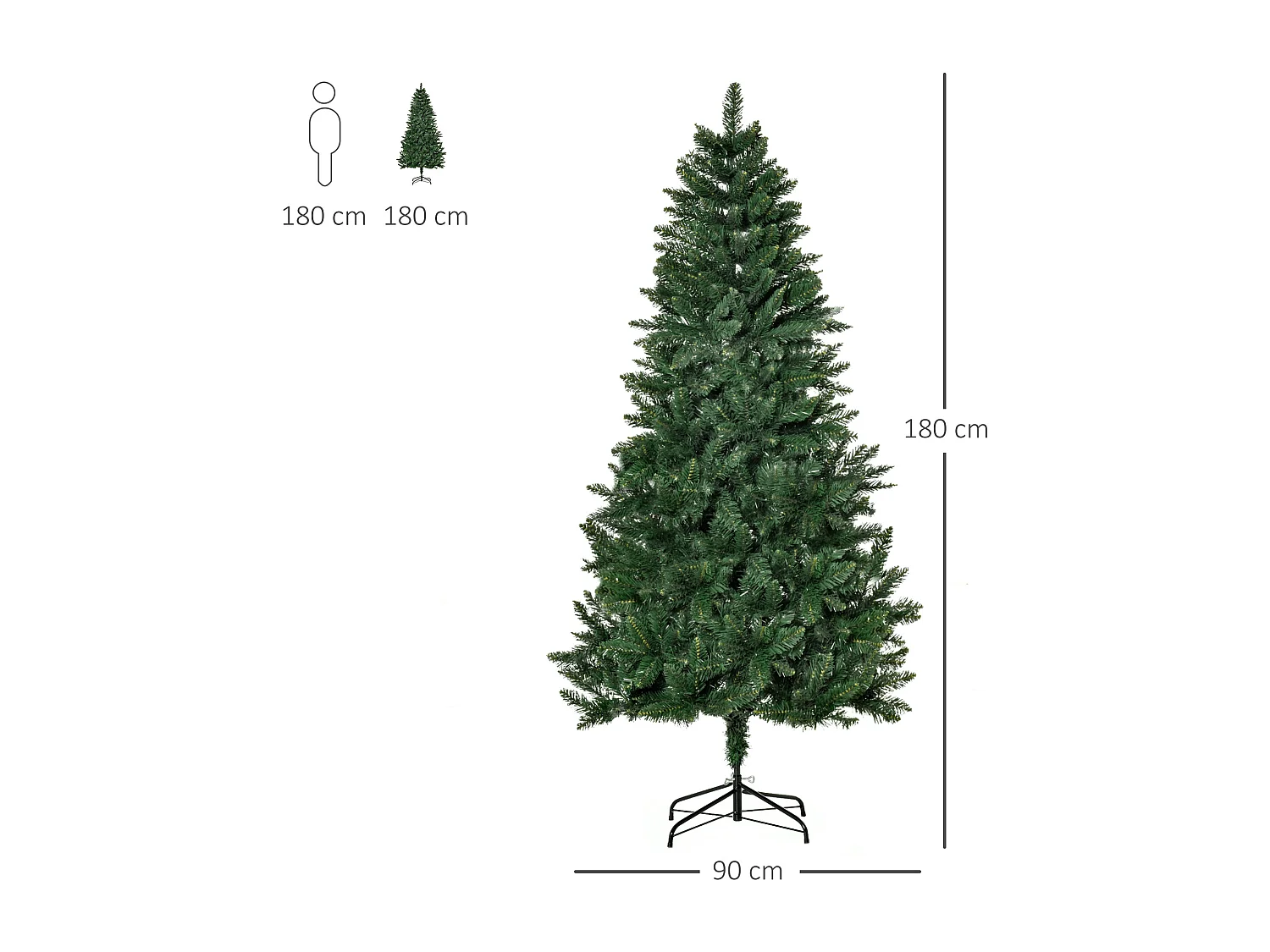 Albero di natale artificiale in pvc con base 724 rami φ90x180cm