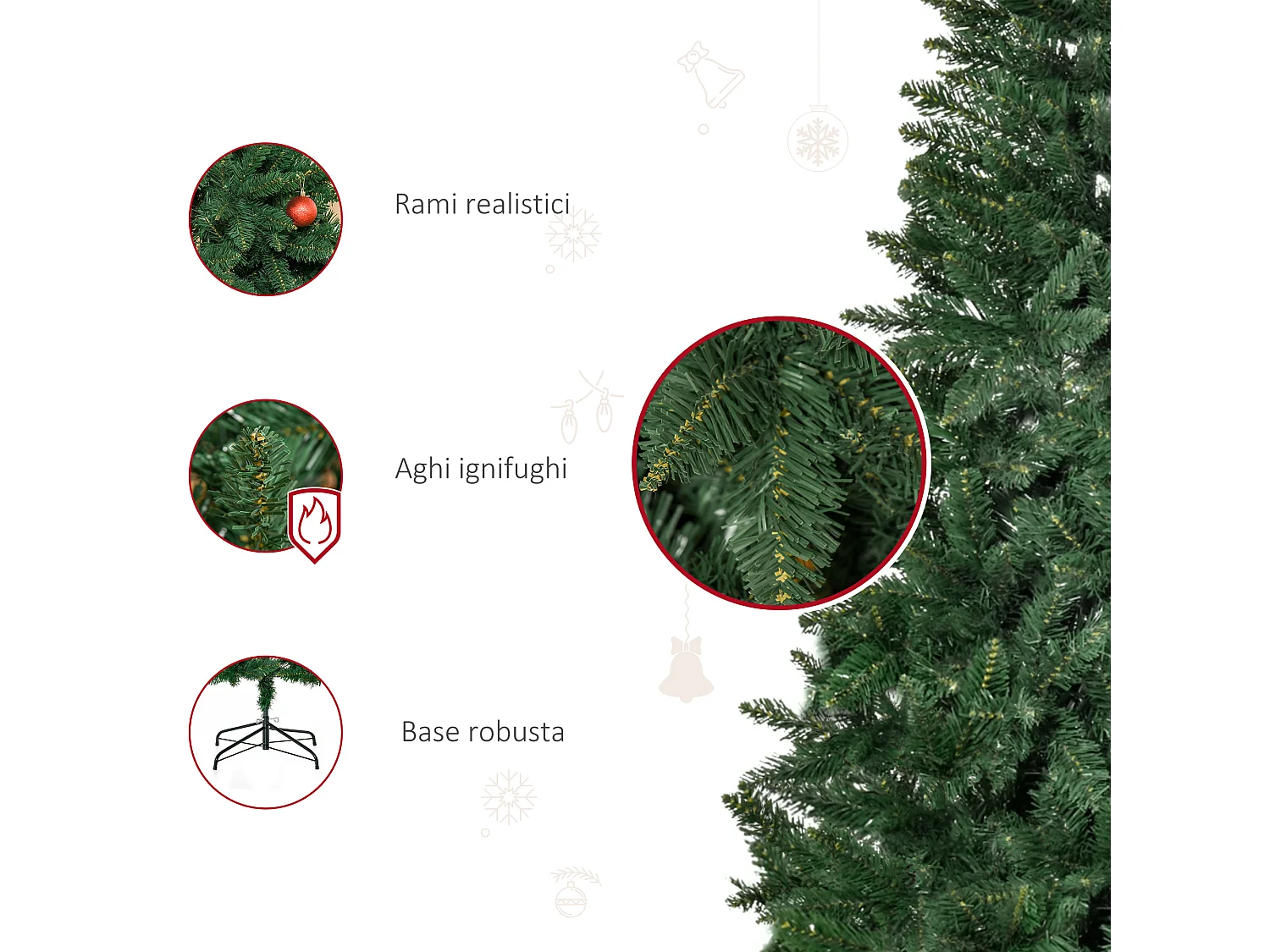 Albero di natale artificiale in pvc con base 724 rami φ90x180cm