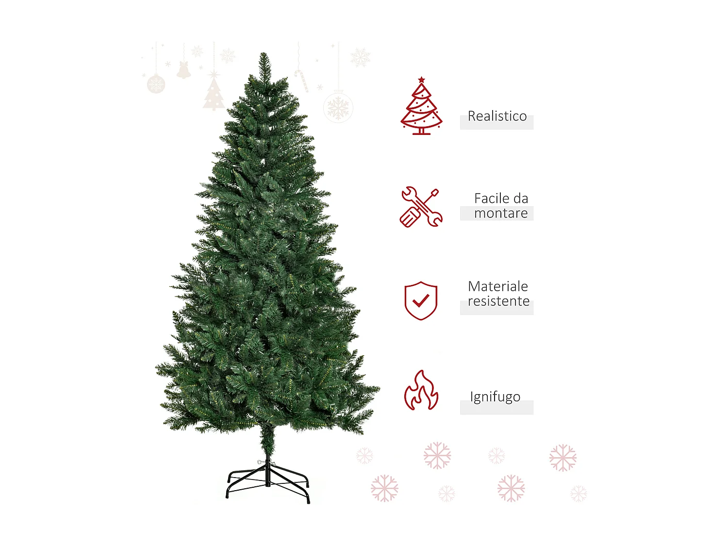 Albero di natale artificiale in pvc con base 724 rami φ90x180cm