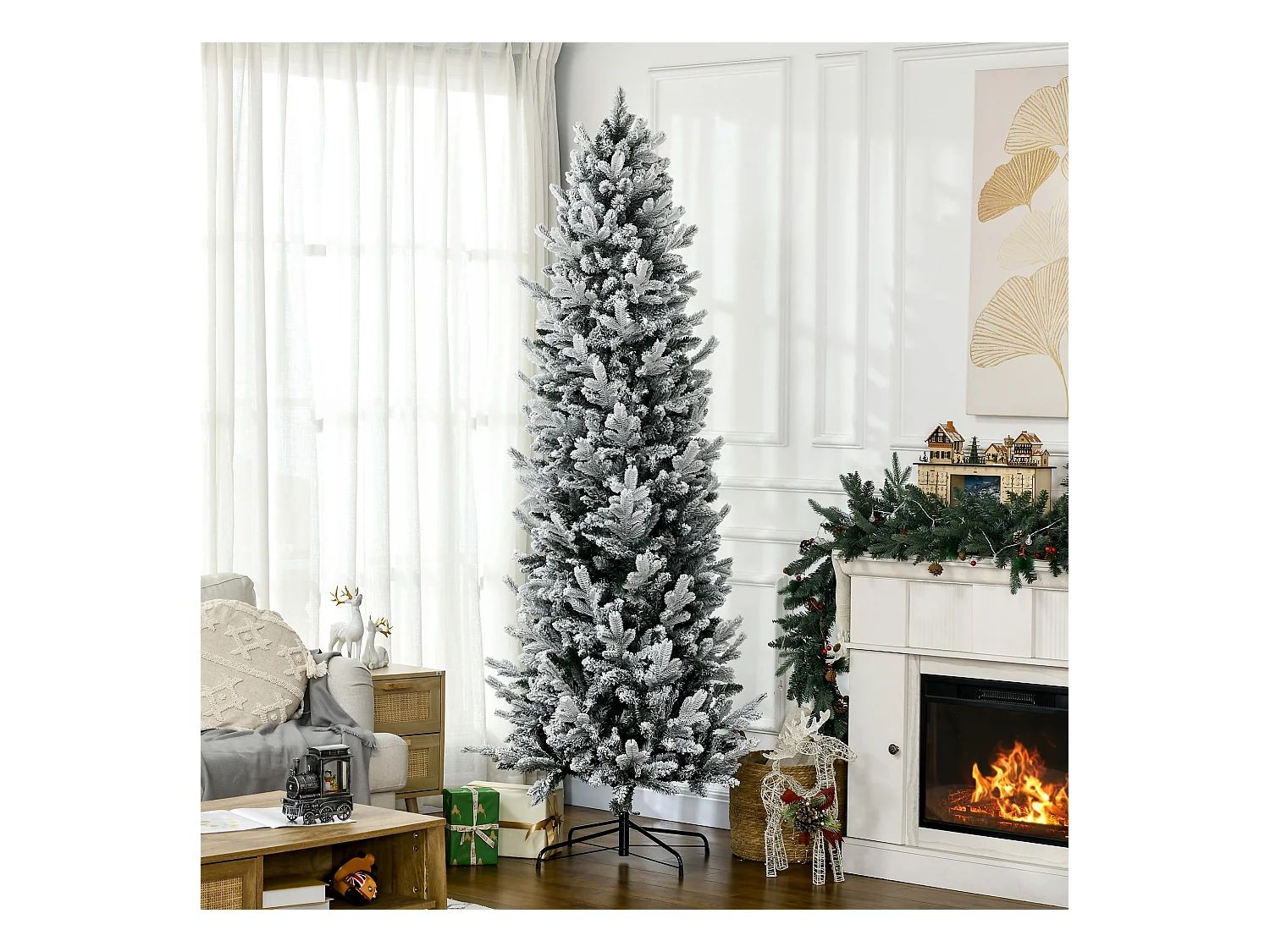 Albero di Natale Innevato 225cm con 988 Rami e Base in Acciaio