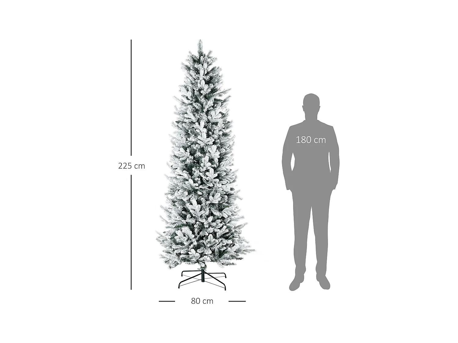 Albero di Natale Innevato 225cm con 988 Rami e Base in Acciaio