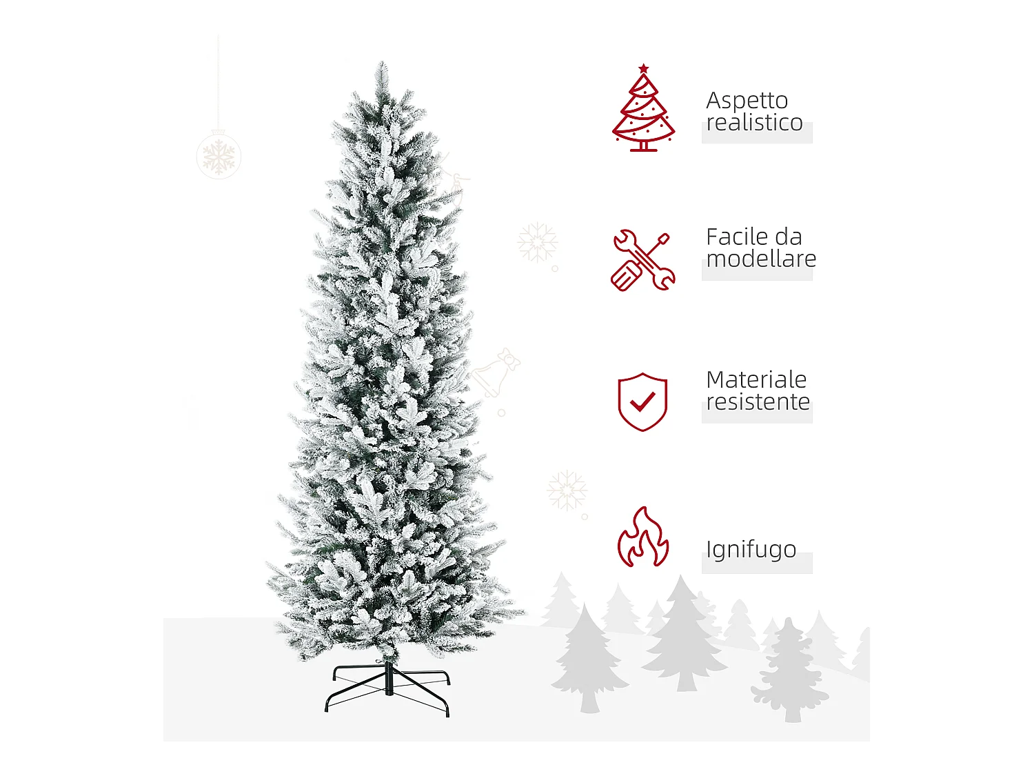 Albero di Natale Innevato 225cm con 988 Rami e Base in Acciaio