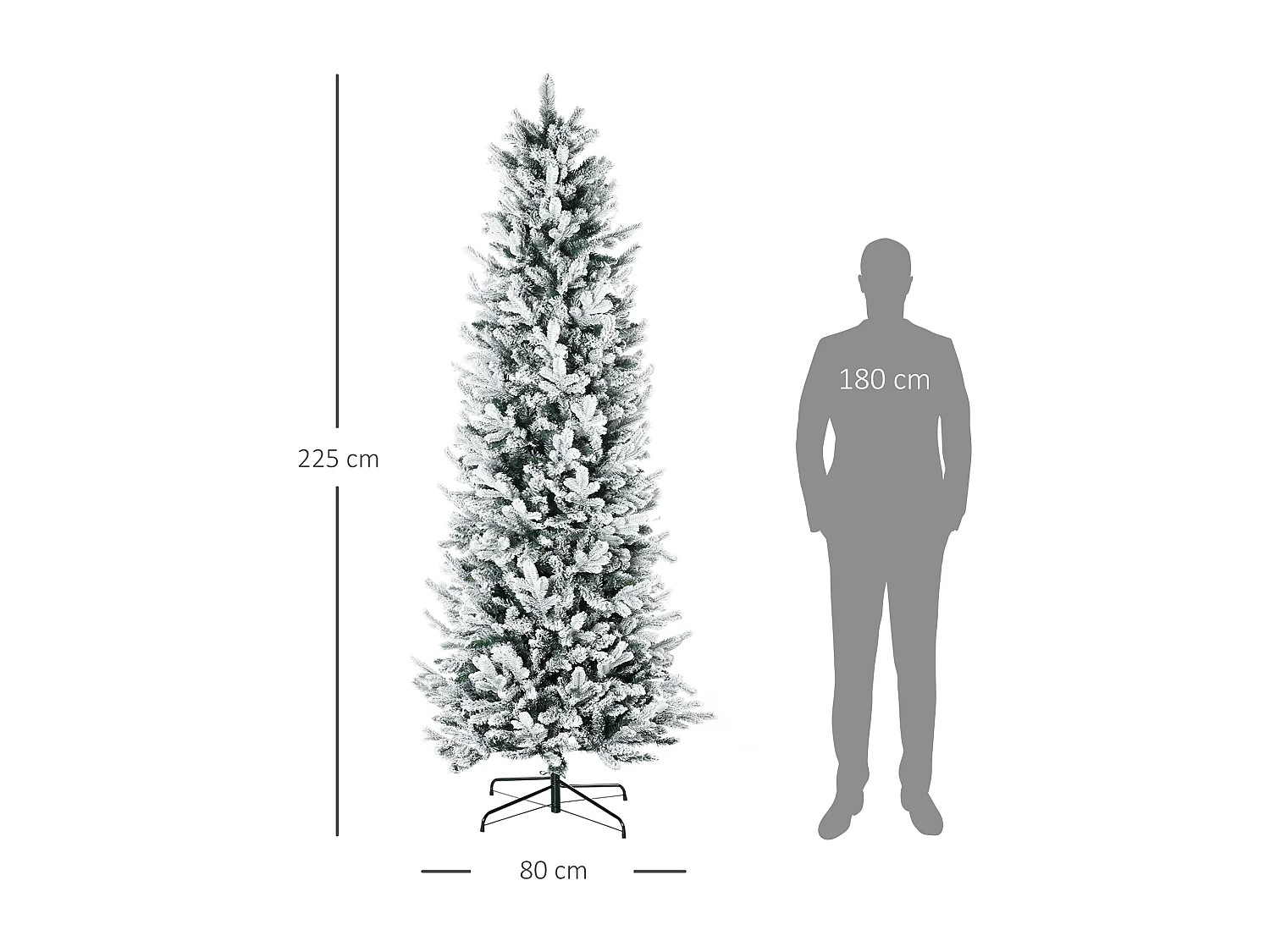 Albero di Natale Innevato 225cm con 988 Rami e Base in Acciaio