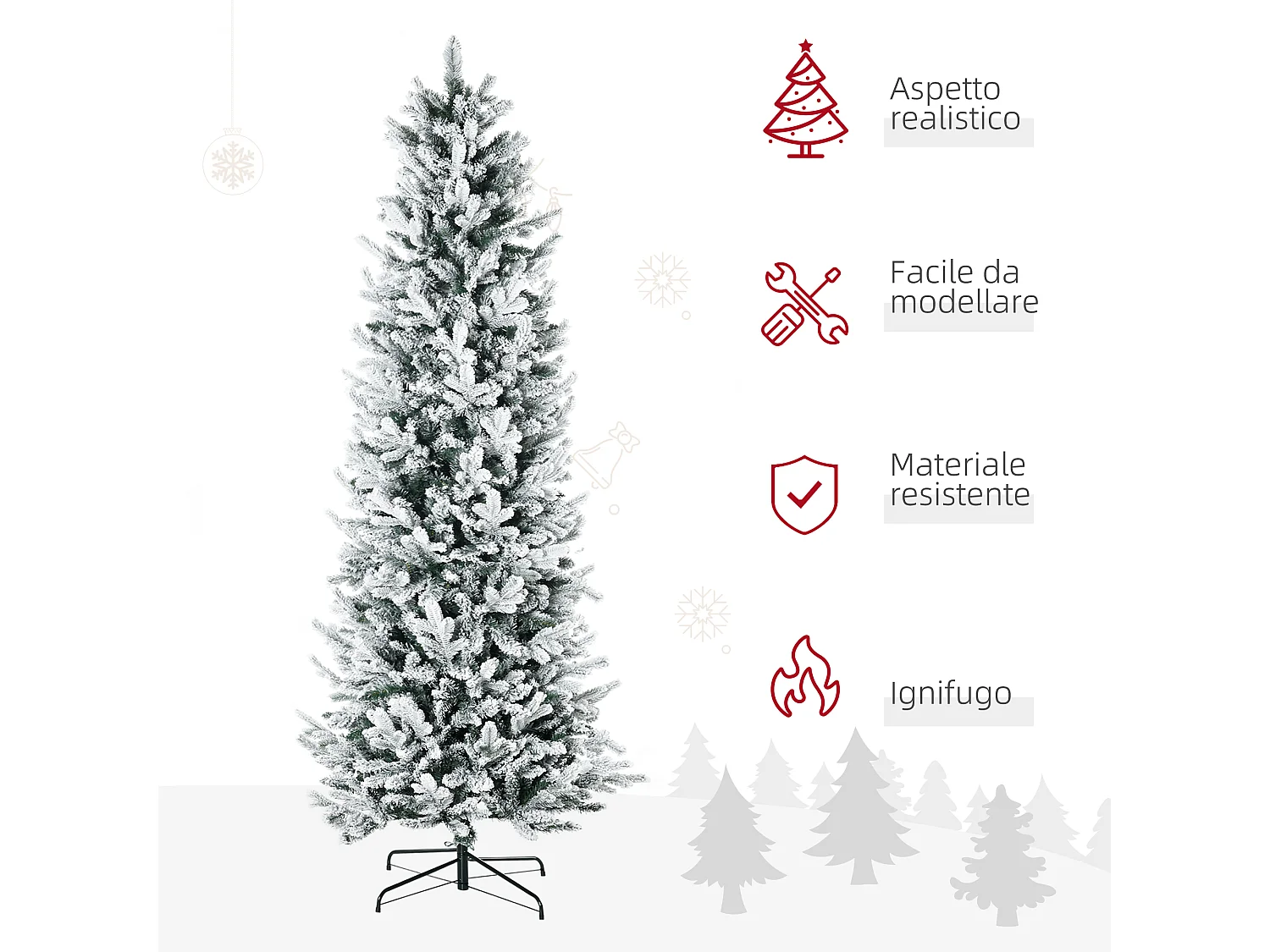 Albero di Natale Innevato 225cm con 988 Rami e Base in Acciaio