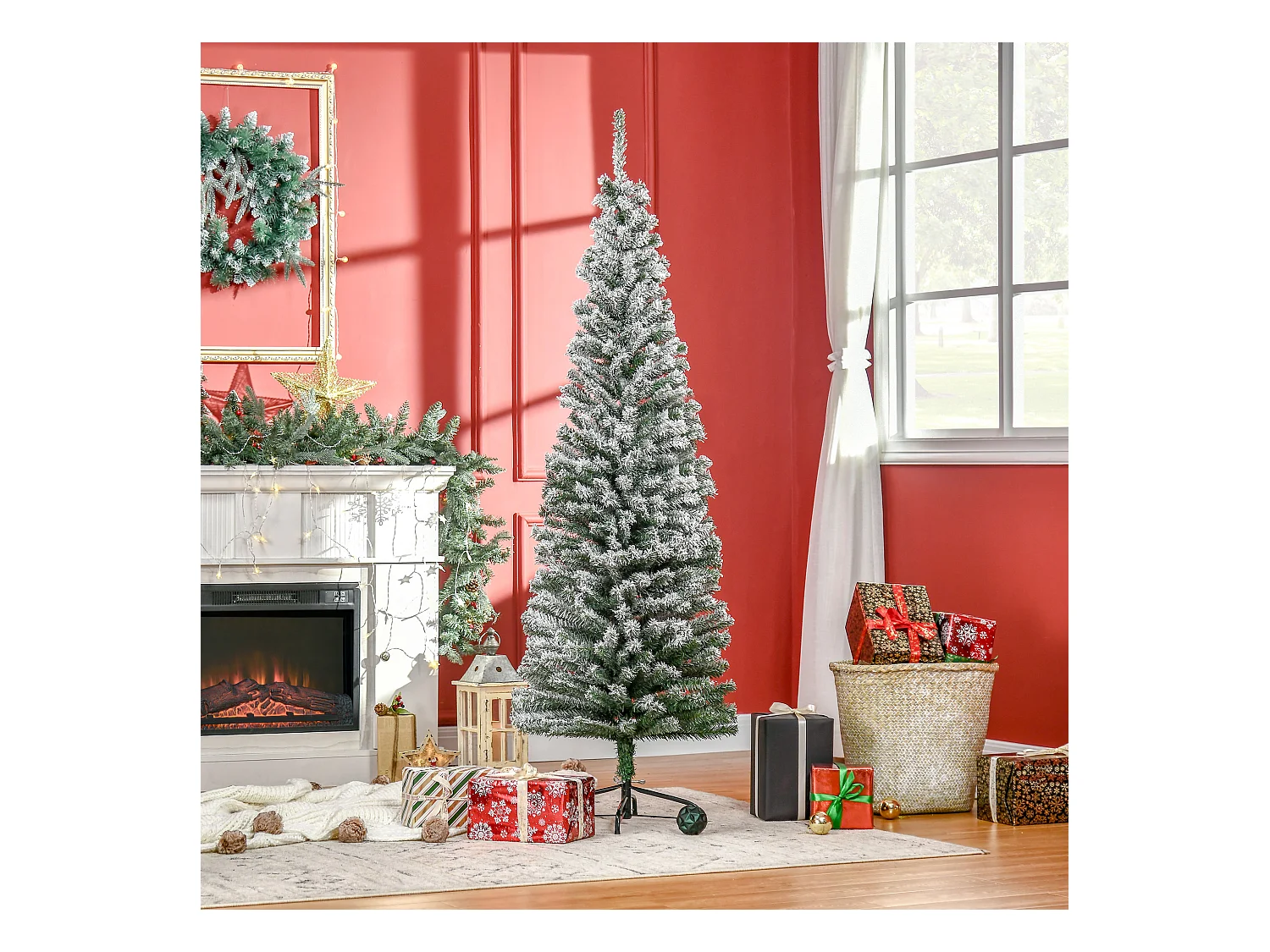 Albero di natale innevato con 492 rami e base in acciaio Ø60x180 cm