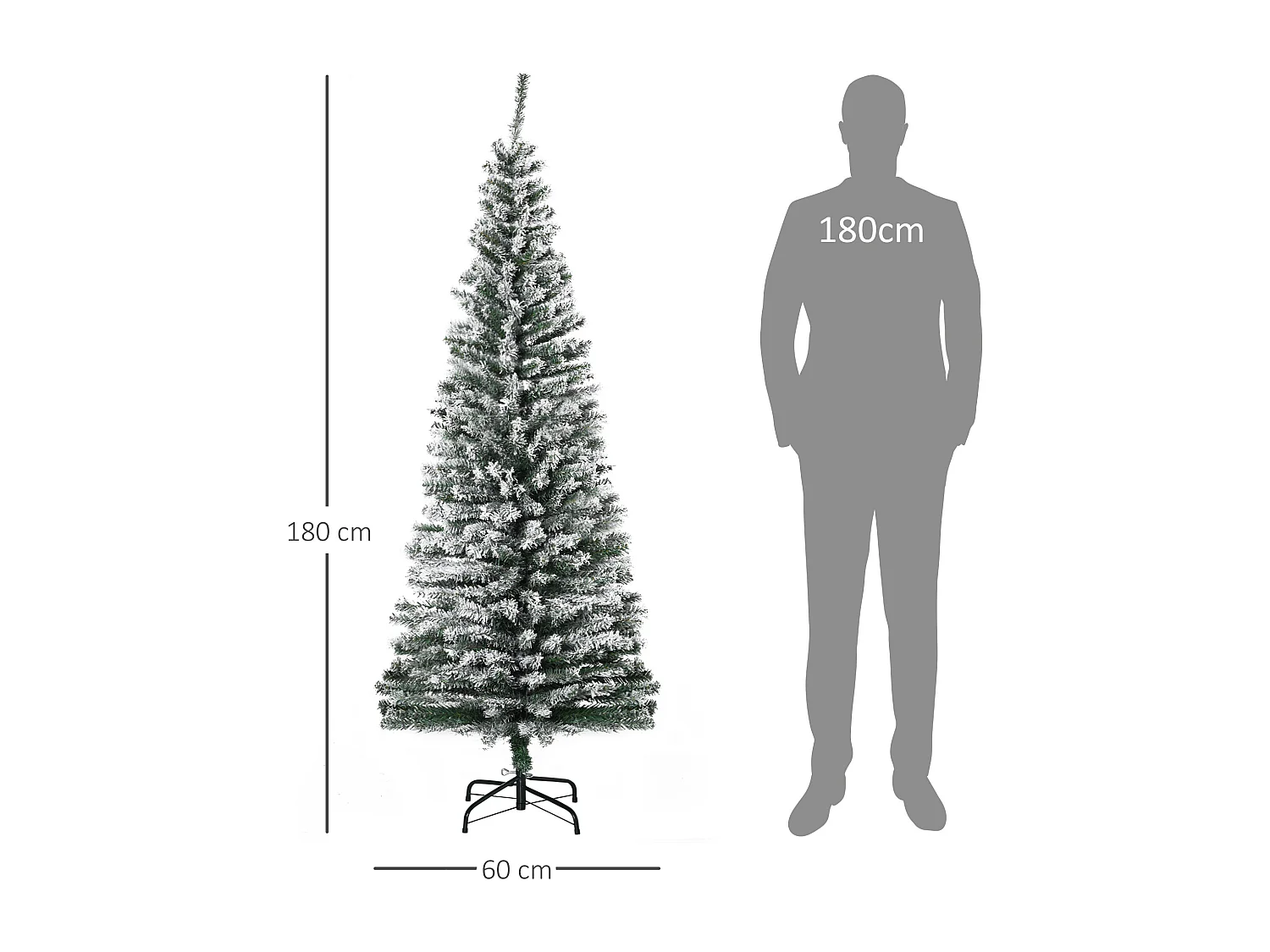 Albero di natale innevato con 492 rami e base in acciaio Ø60x180 cm