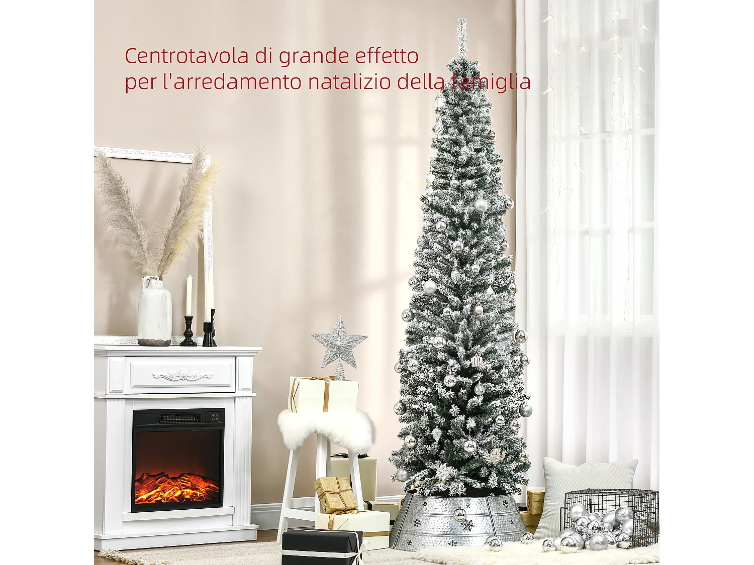 Albero di natale innevato con 492 rami e base in acciaio Ø60x180 cm