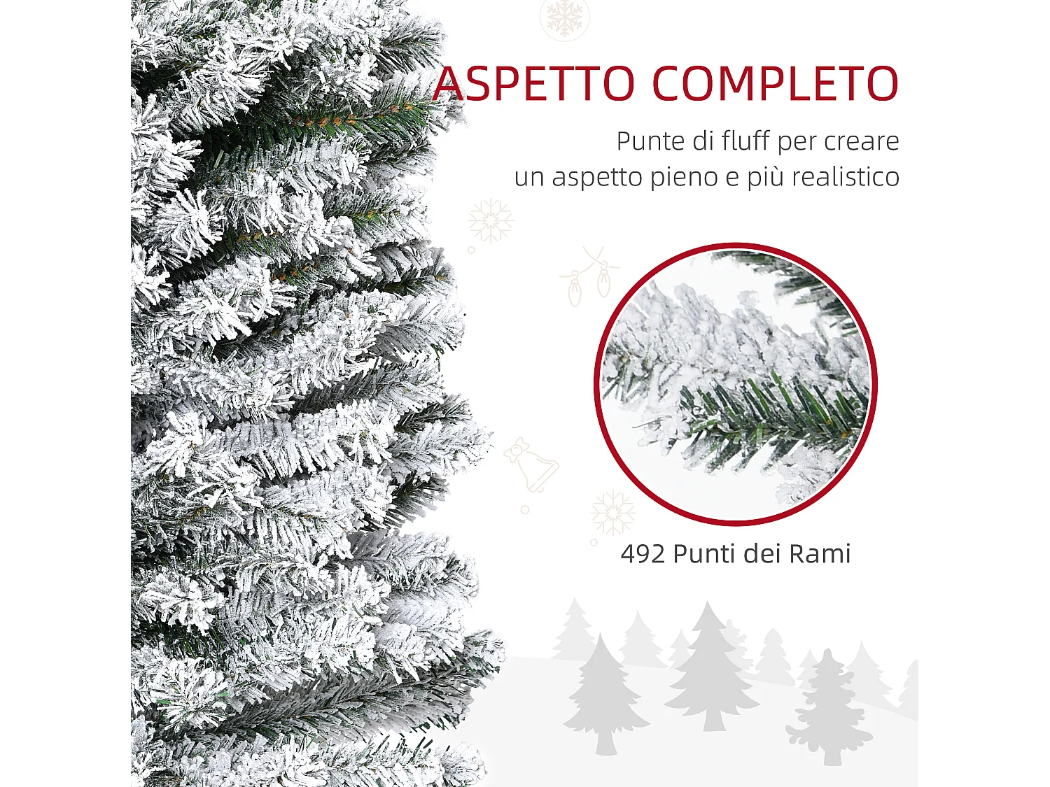 Albero di natale innevato con 492 rami e base in acciaio Ø60x180 cm