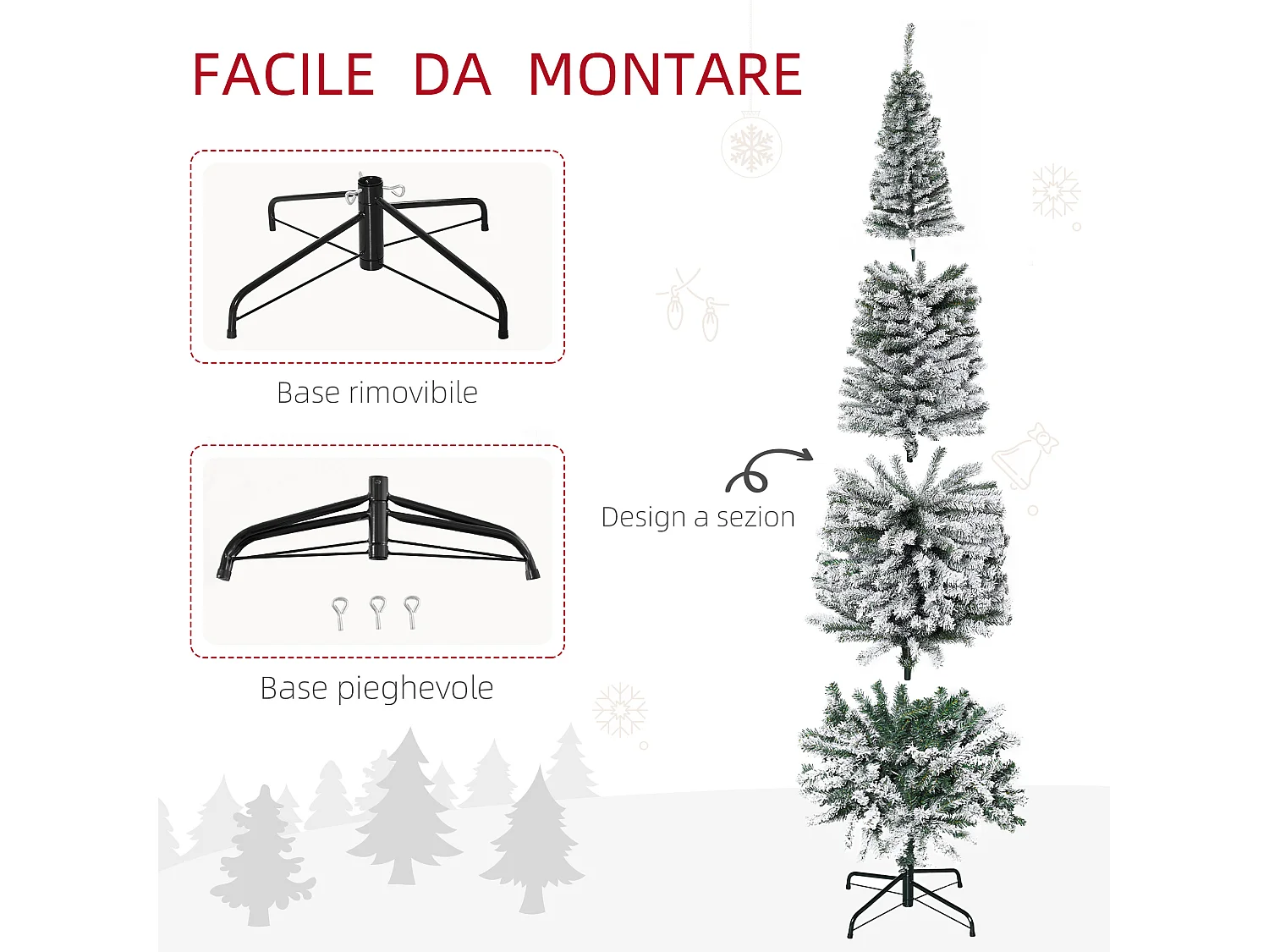 Albero di natale innevato con 492 rami e base in acciaio Ø60x180 cm