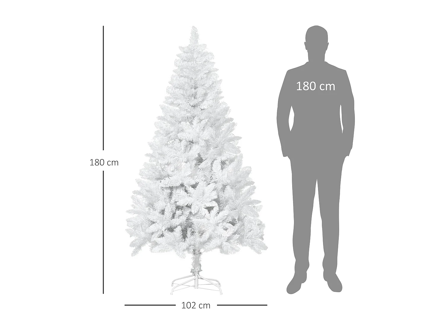 Albero di natale bianco con 550 rami in pvc ø102 x 180cm