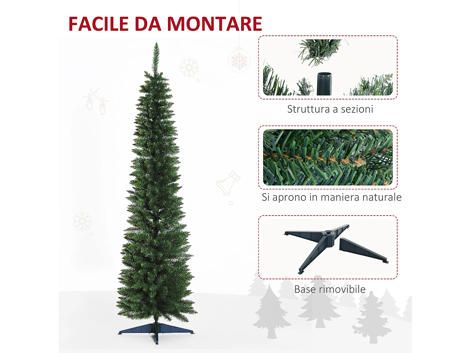 Albero di natale 210 cm in pvc con 499 rami e base verde