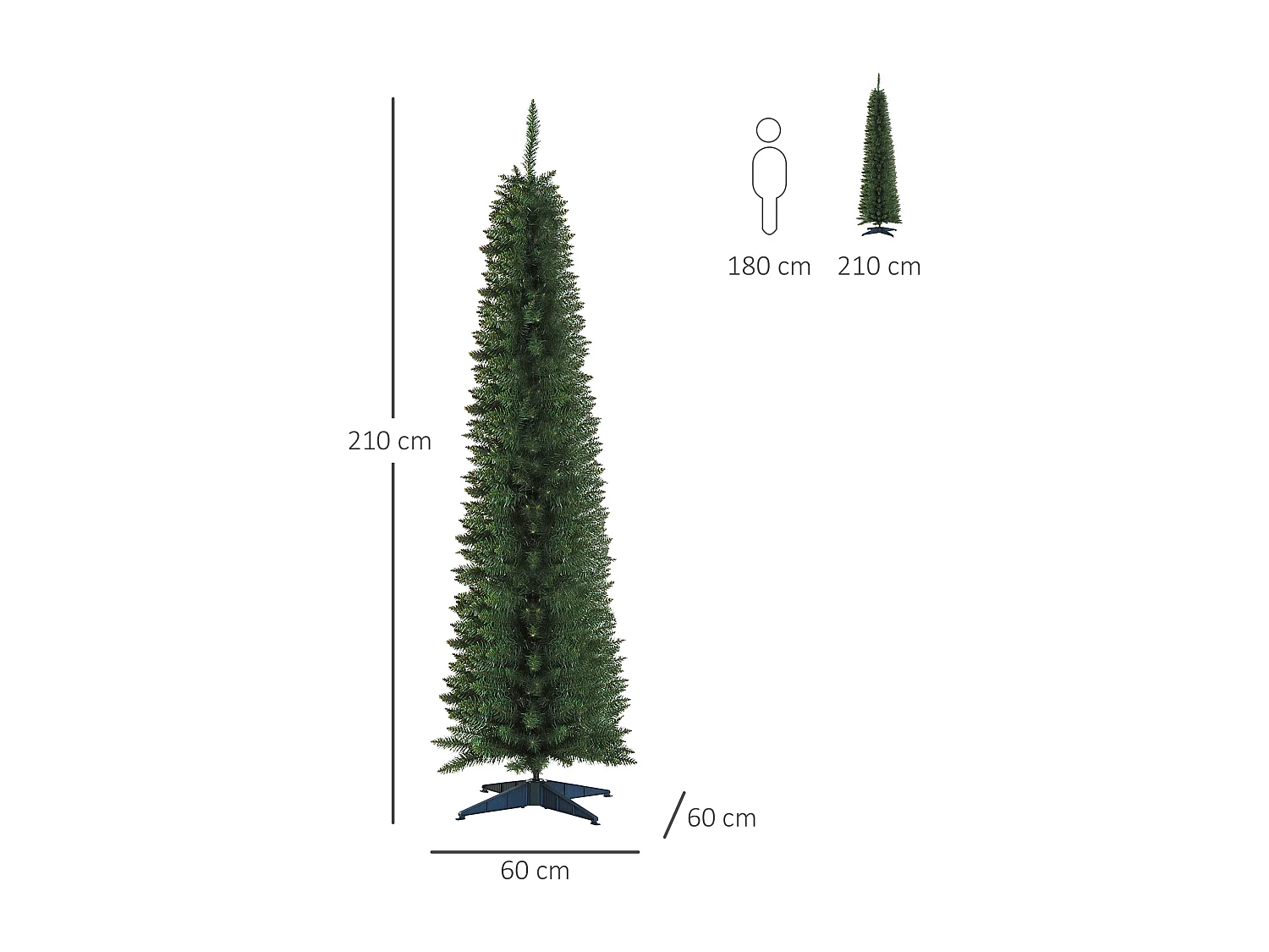 Albero di natale 210 cm in pvc con 499 rami e base verde