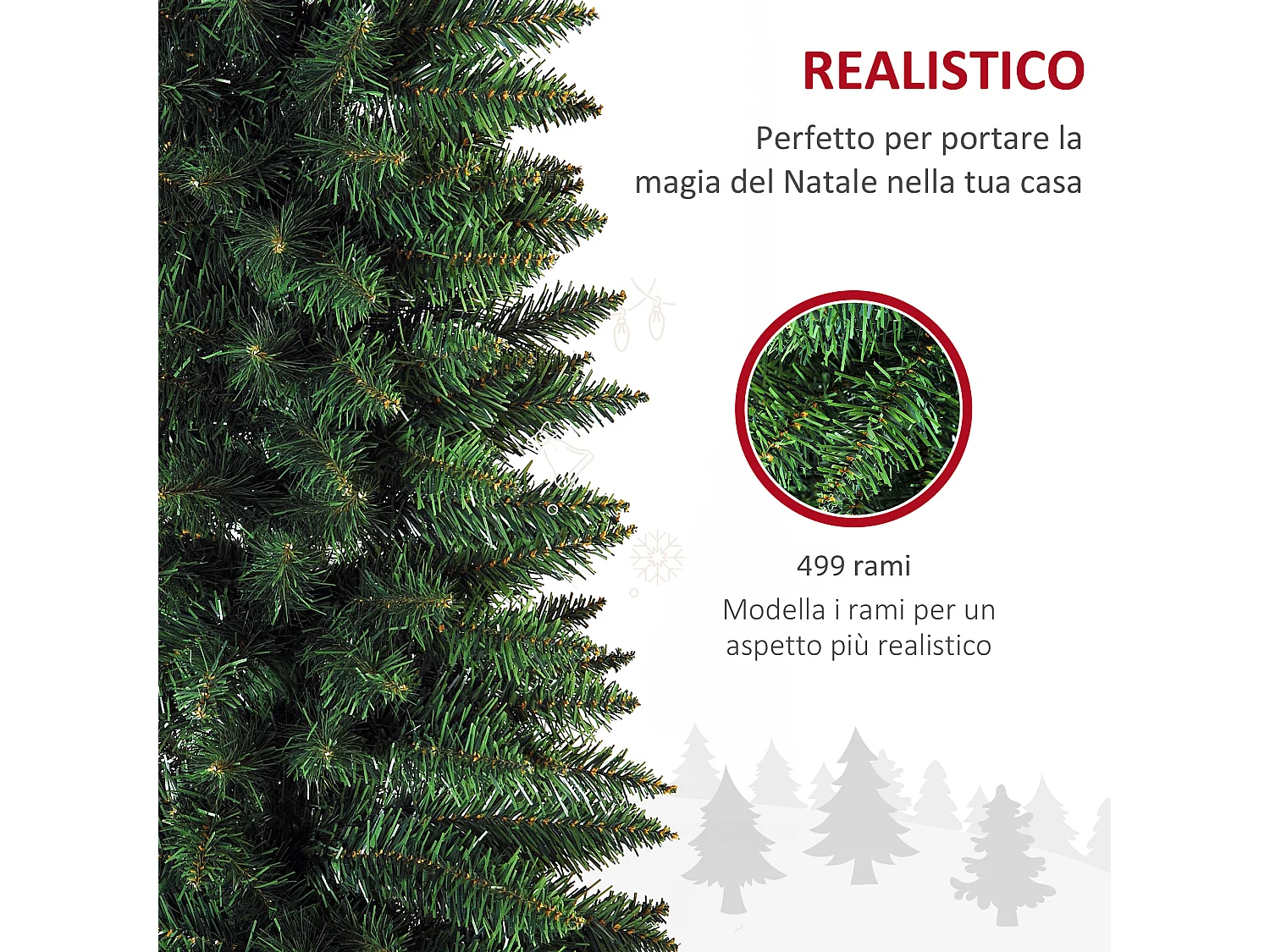Albero di natale 210 cm in pvc con 499 rami e base verde