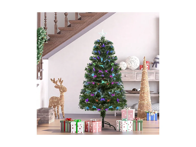 Albero di natale con led e fibre ottiche in pvc verde