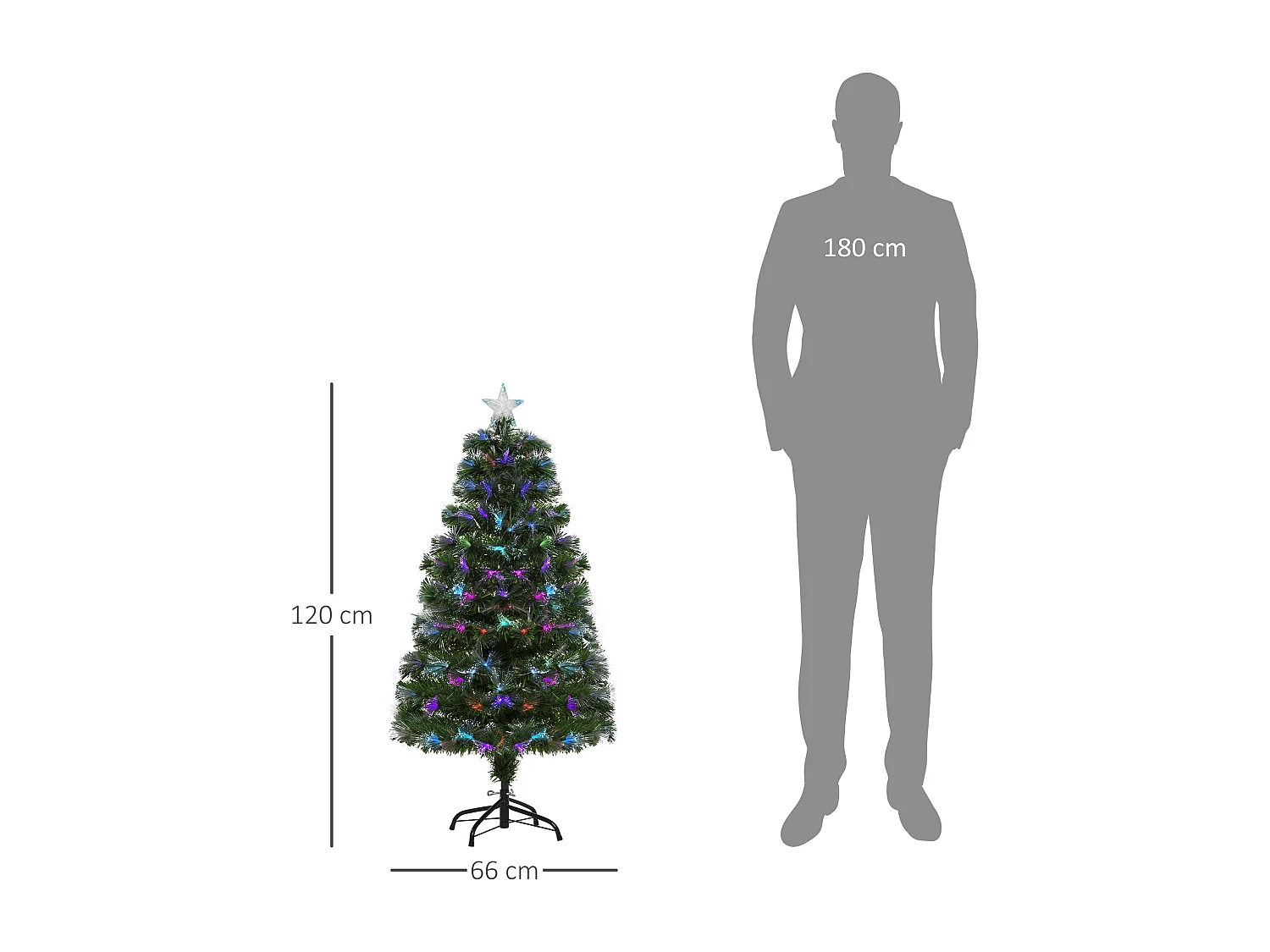 Albero di natale con led e fibre ottiche in pvc verde