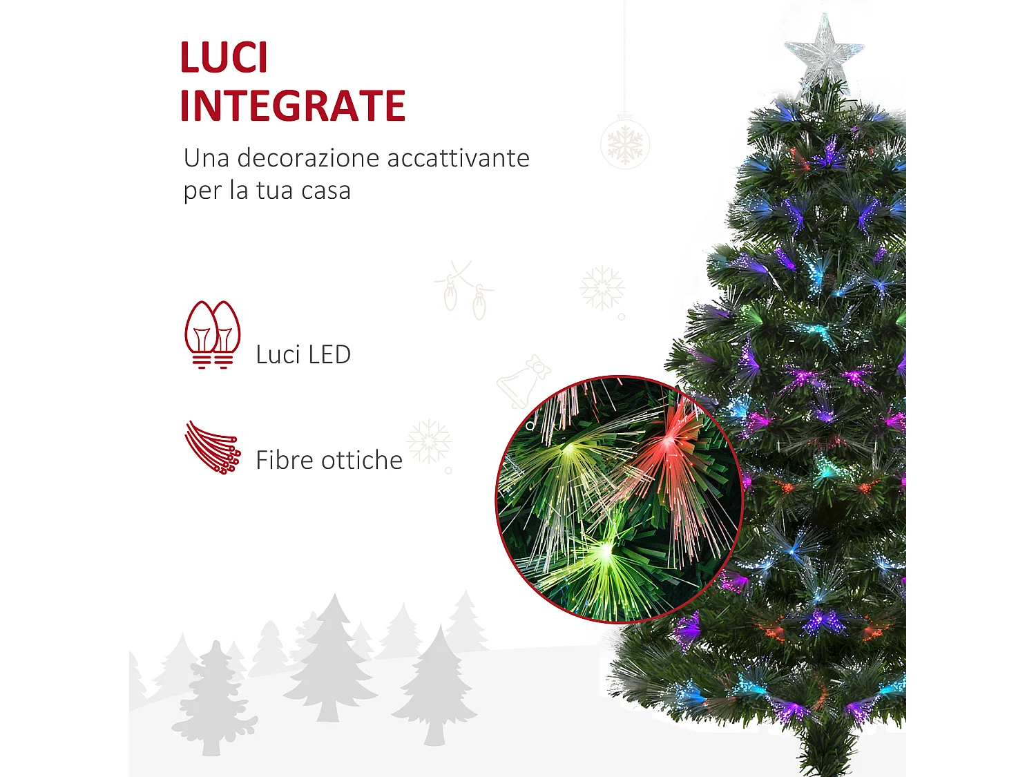 Albero di natale con led e fibre ottiche in pvc verde