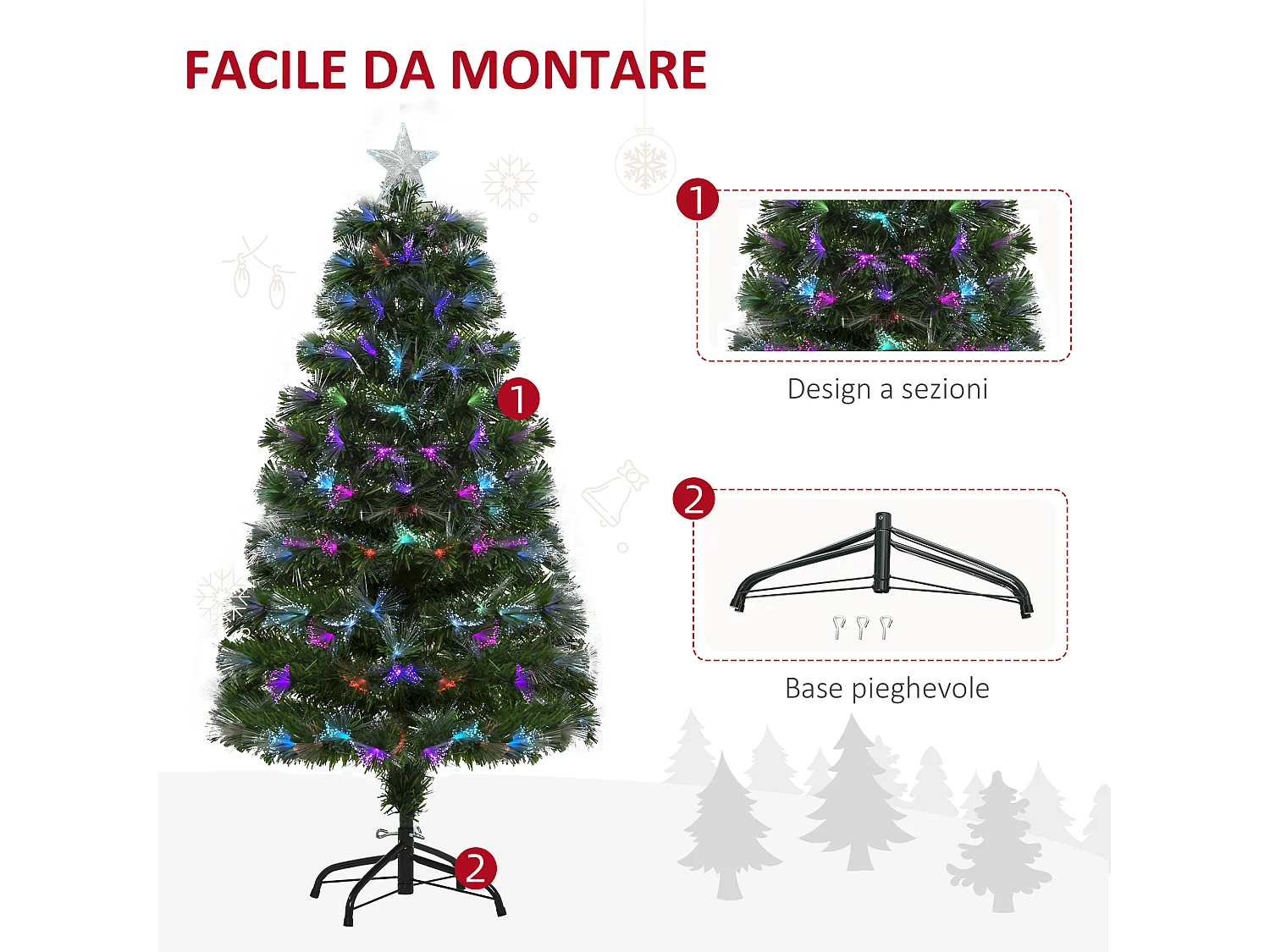 Albero di natale con led e fibre ottiche in pvc verde