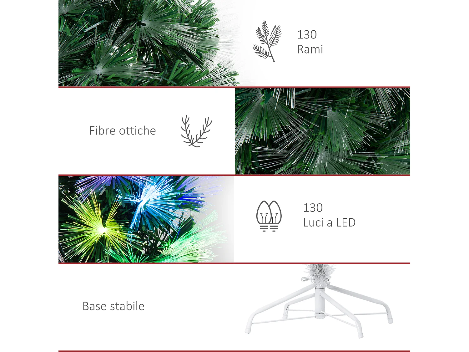 Albero di natale con led e fibre ottiche in pvc verde