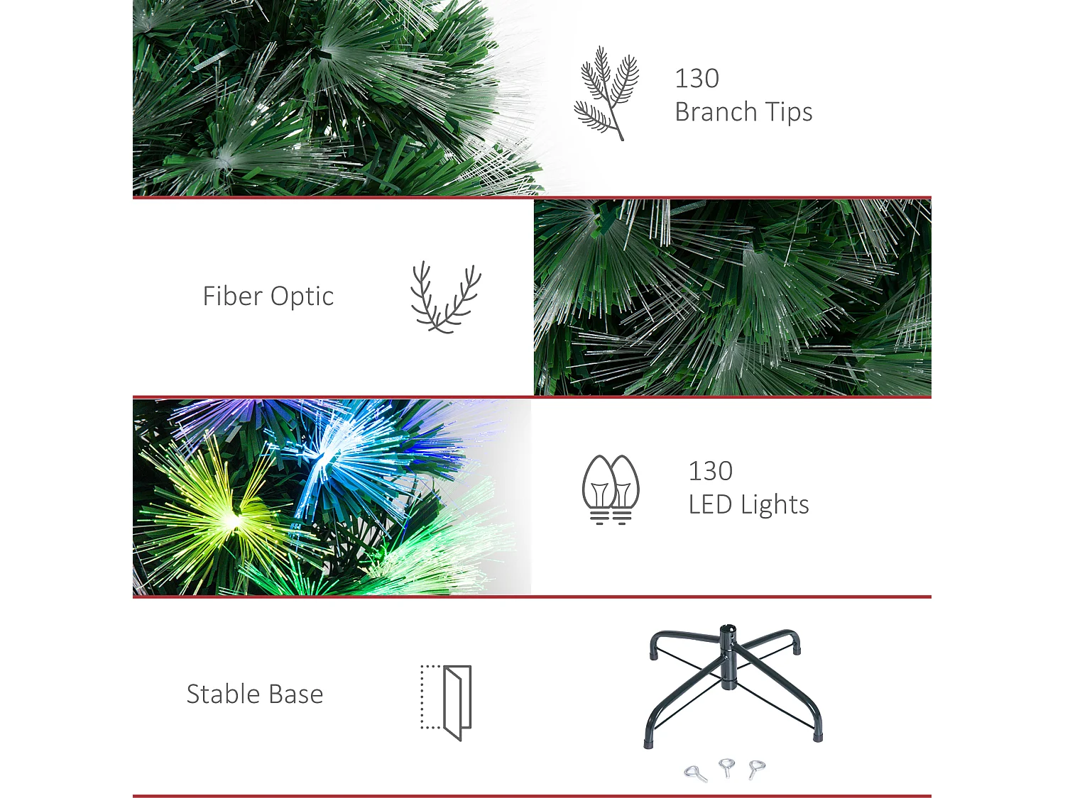 Albero di natale con led e fibre ottiche in pvc verde