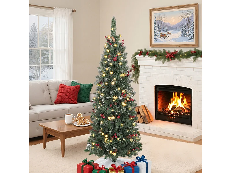 Albero di natale illuminato con 150 luci led e 311 rami Ø60x150 cm