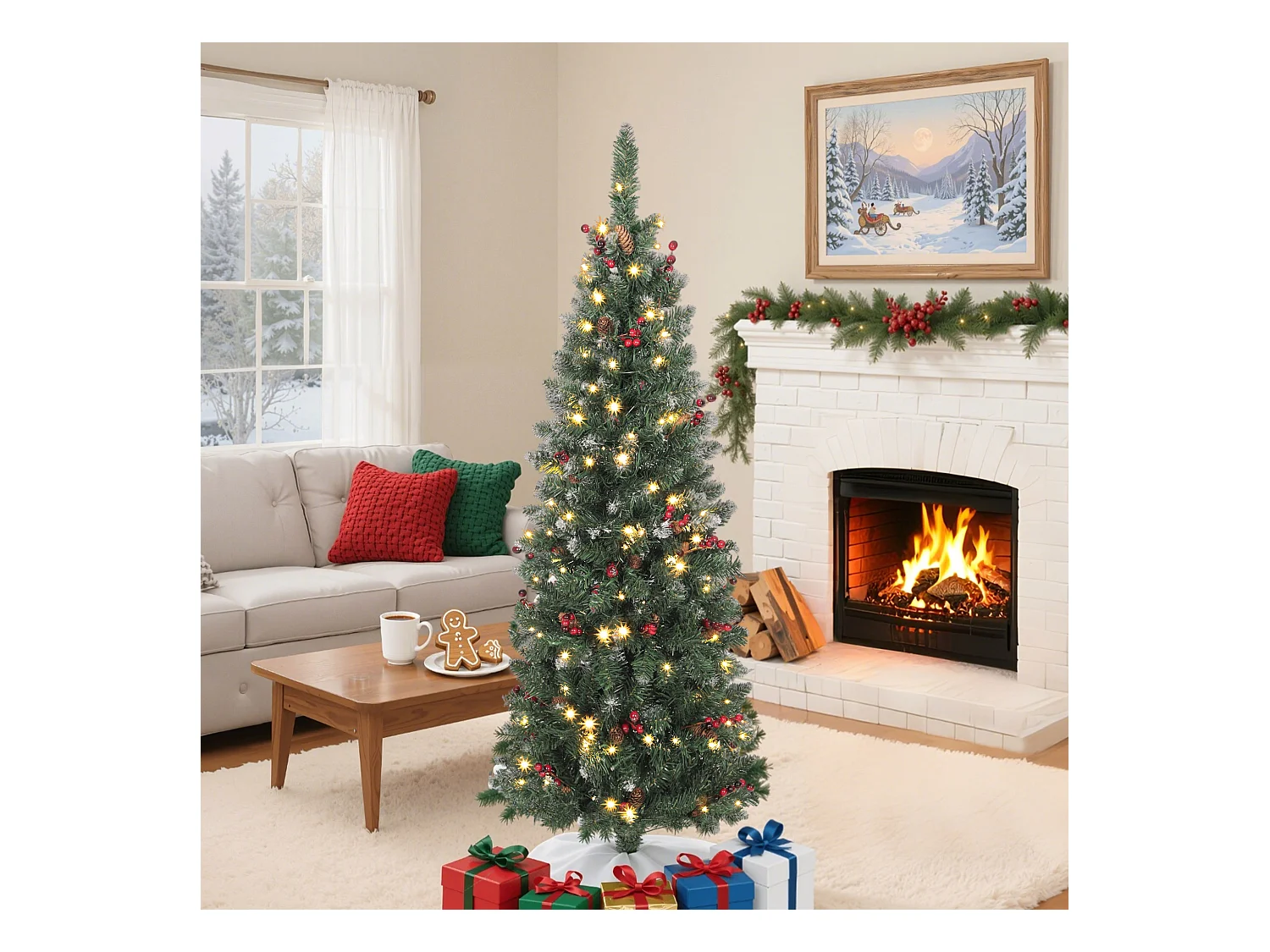Albero di natale illuminato con 150 luci led e 311 rami Ø60x150 cm